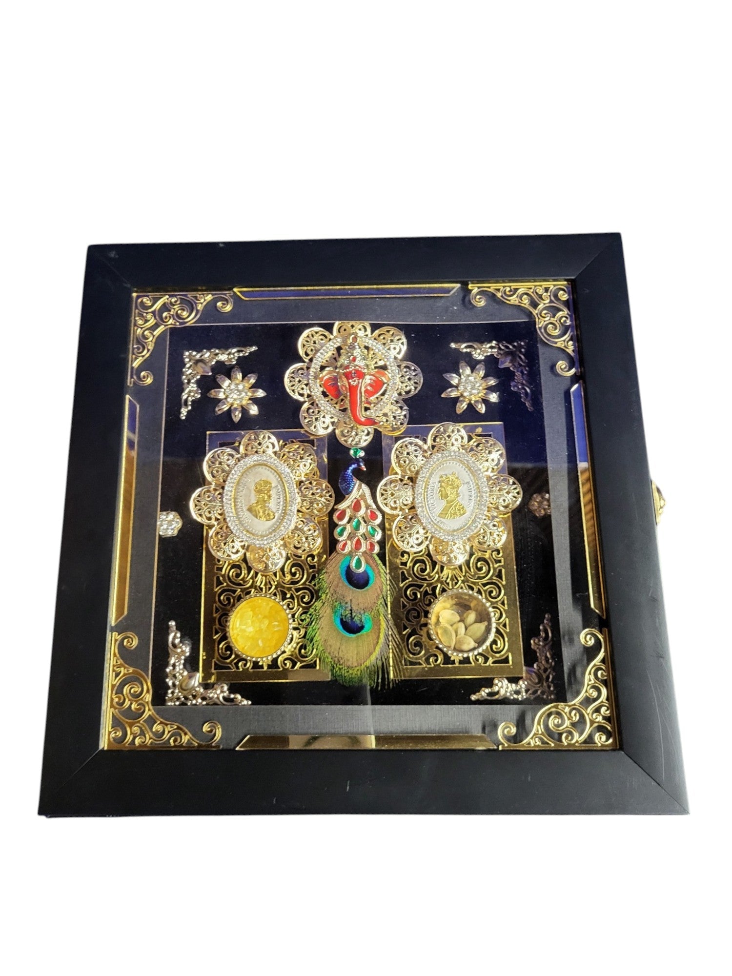 2 Coin Set With Ganesh in Photo Frame Platter Box""