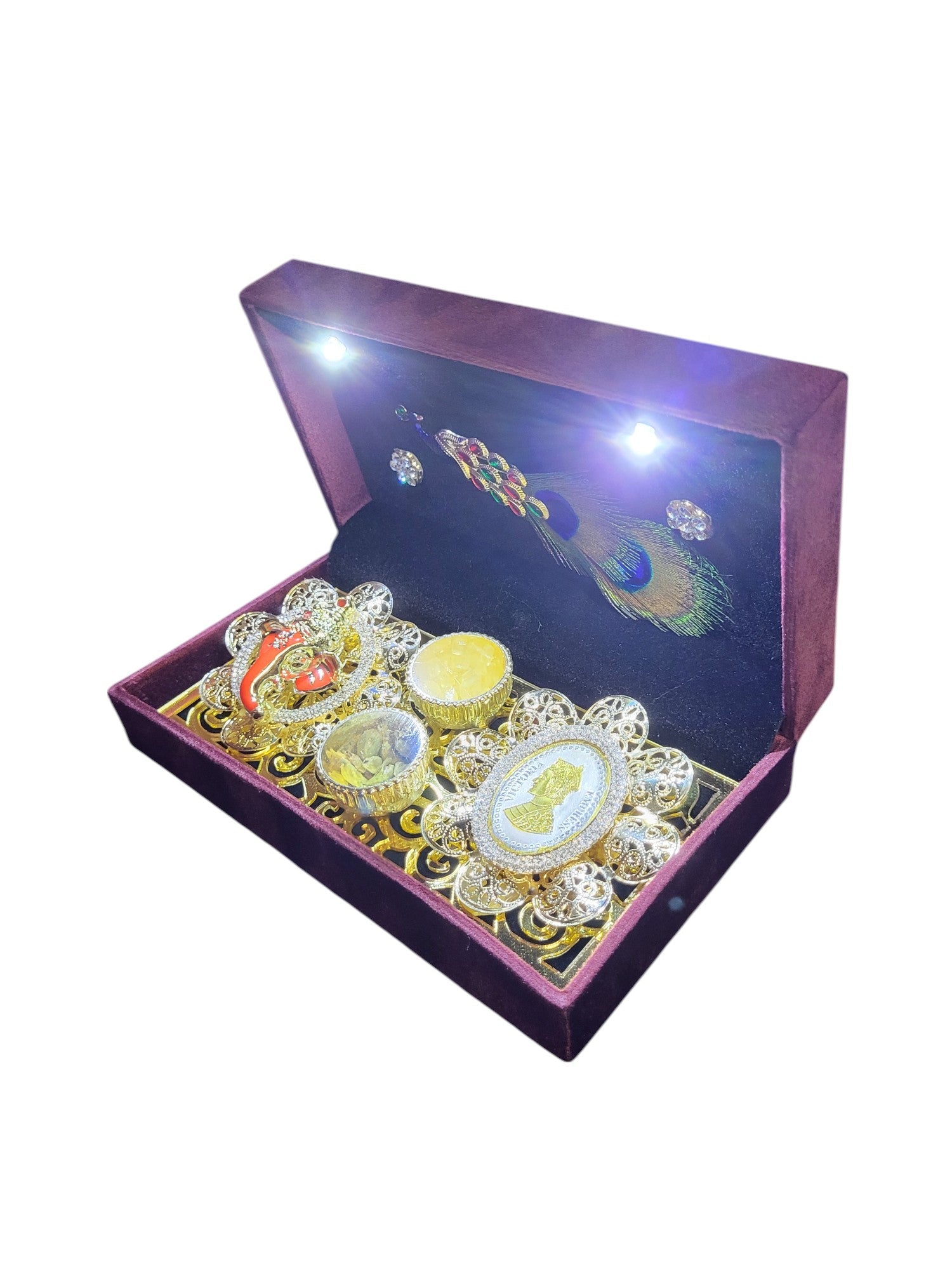 1 MINI G/J COIN SET WITH GANESHA IN LED VELVET BOX – KUNDRA'S AND