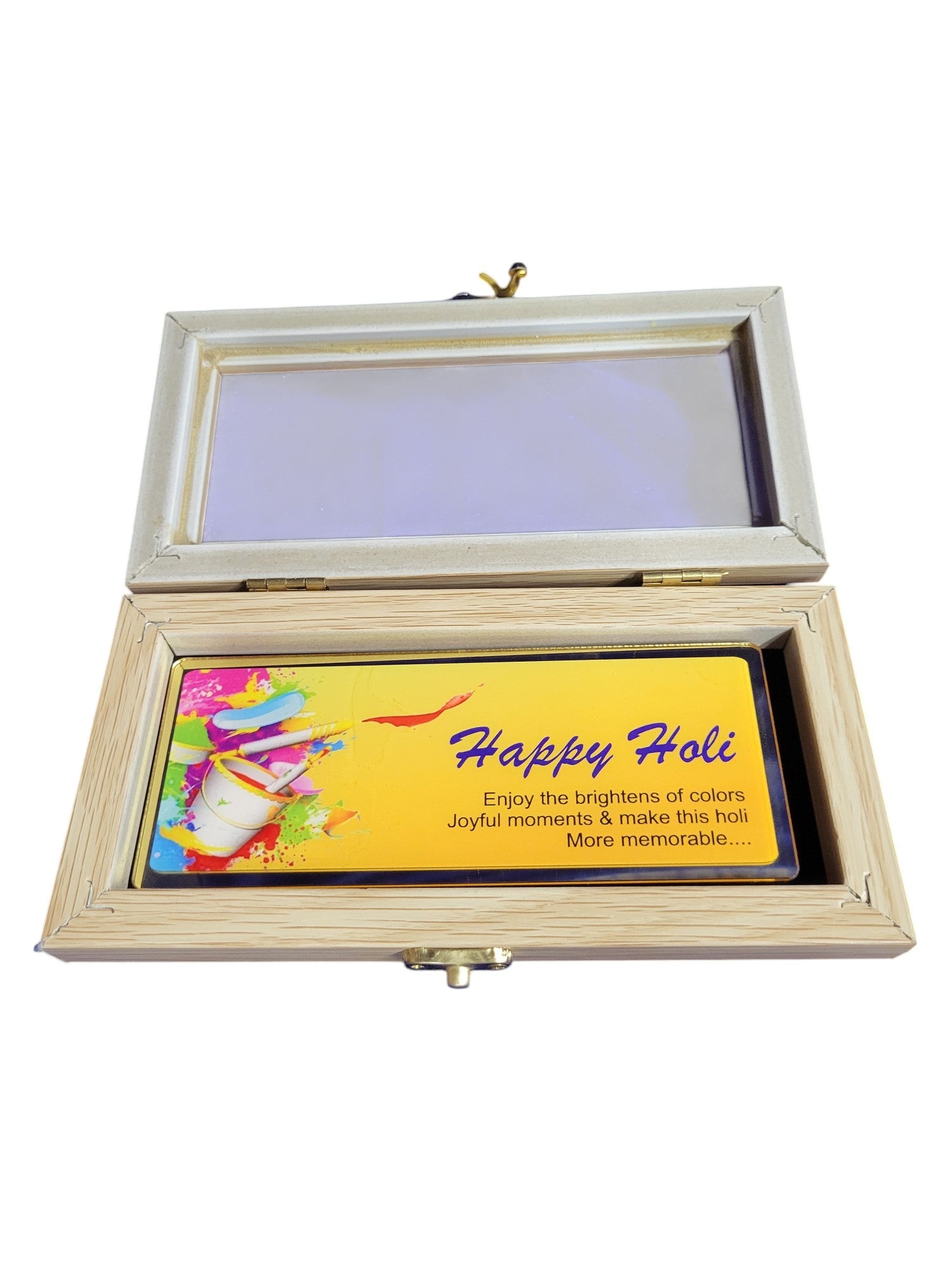 HAPPY HOLI SILVER ENVELOPE WITH WOOD BOX