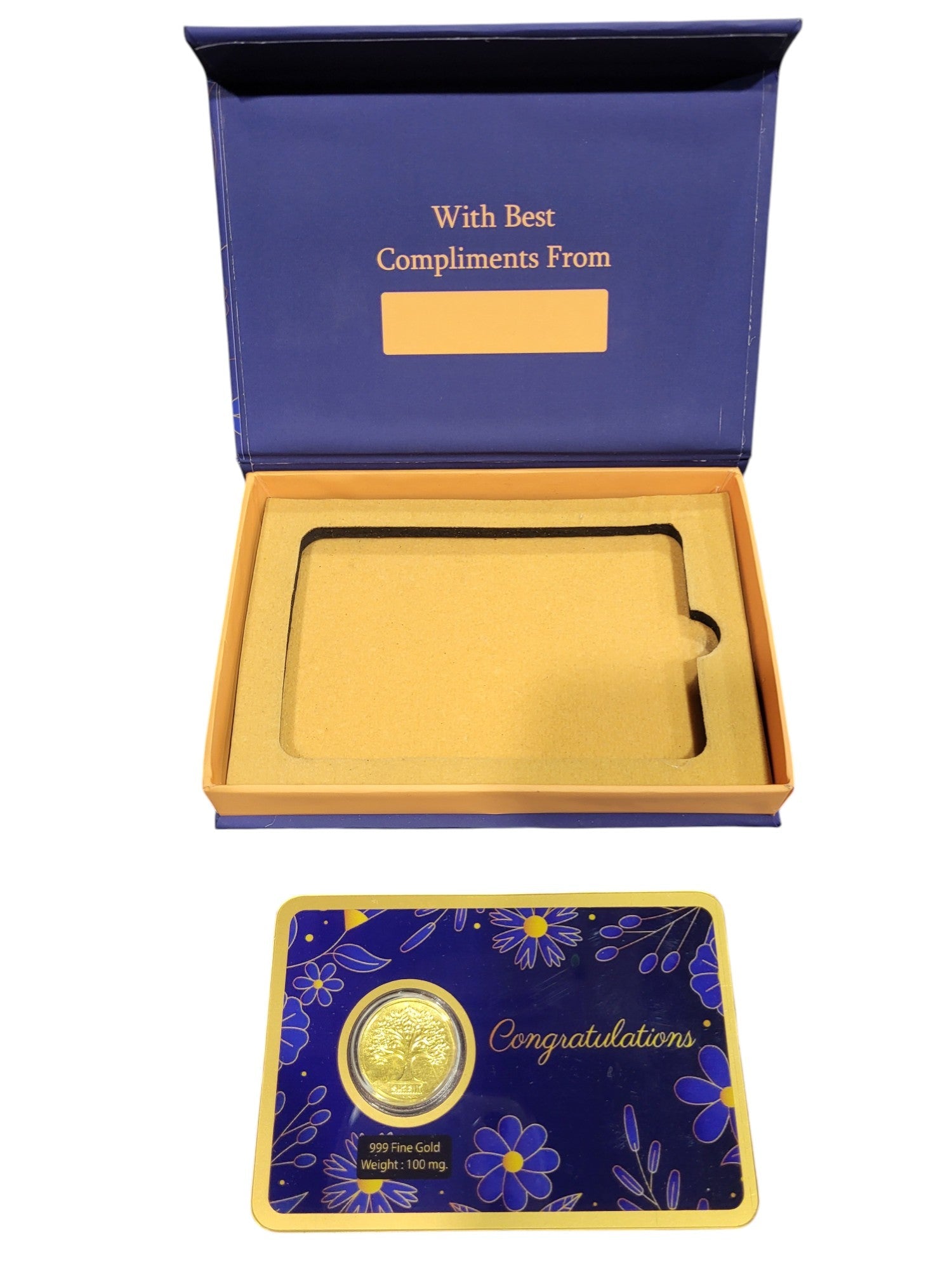 GOLD COIN CONGRATULATION - NAVY BLUE 100MG WITH BOX