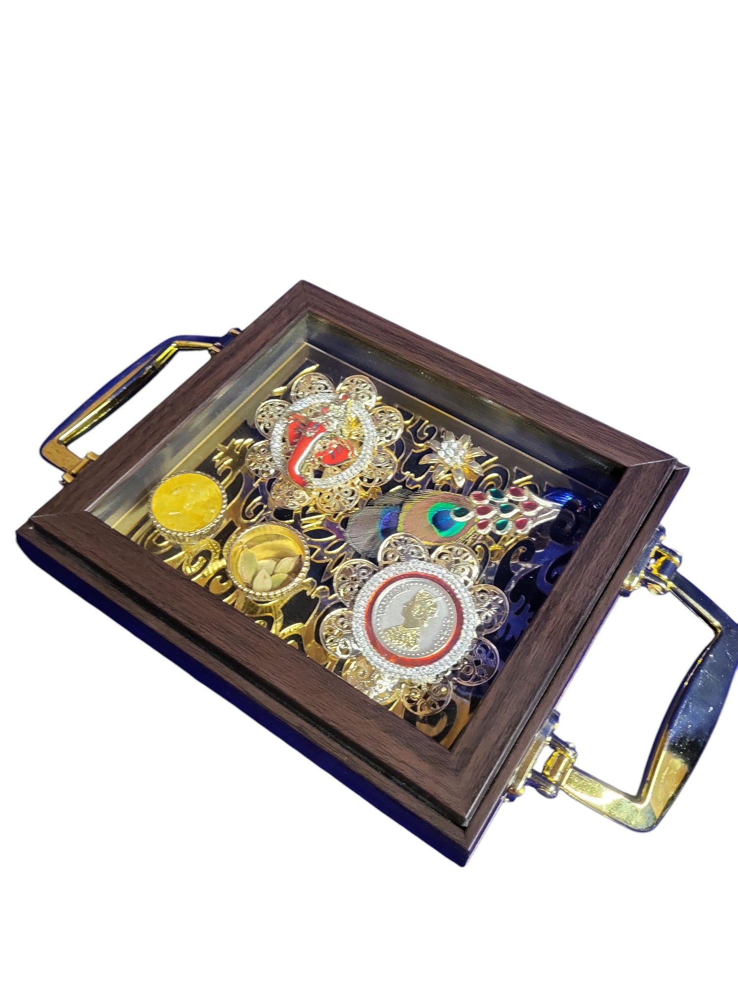 MINI SILVER COIN GANESHJI SET IN MOLDING TRAY PLATTER