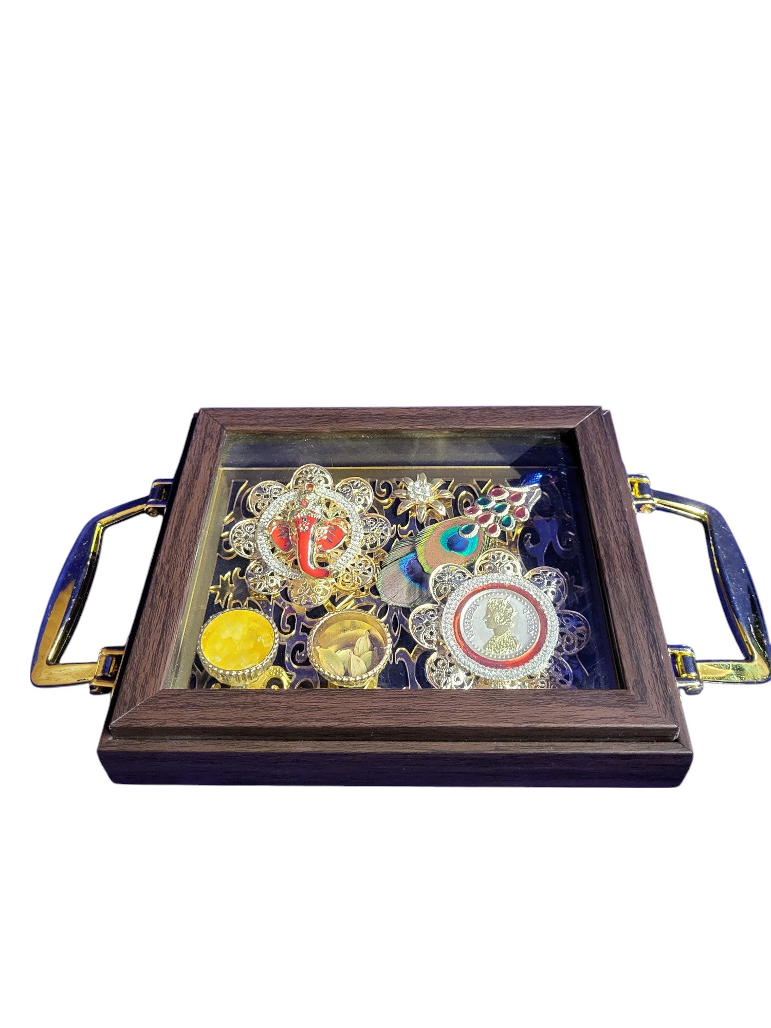 MINI SILVER COIN GANESHJI SET IN MOLDING TRAY PLATTER