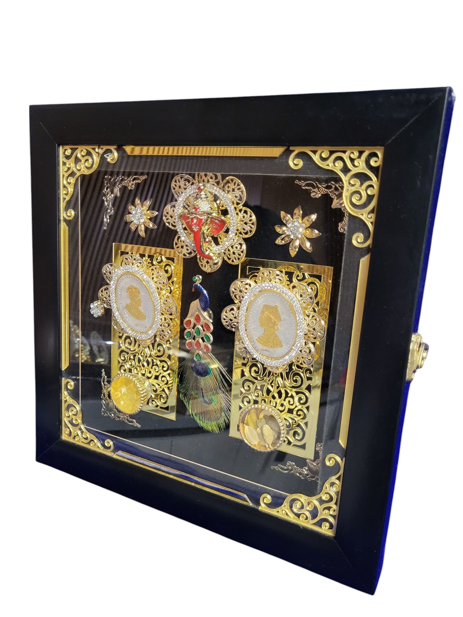 2 Coin Set With Ganesh in Photo Frame Platter Box"