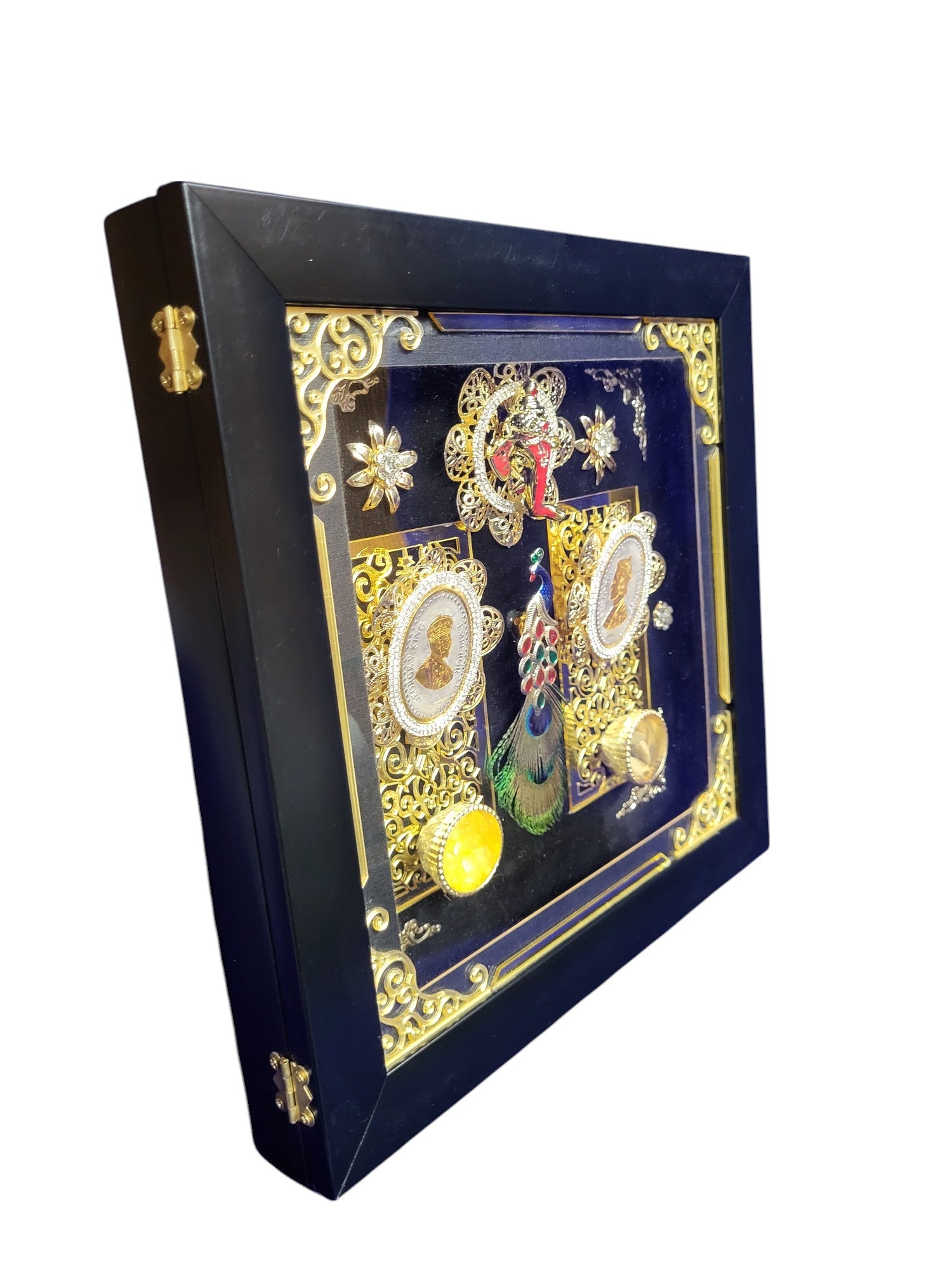 2 Coin Set With Ganesh in Photo Frame Platter Box"