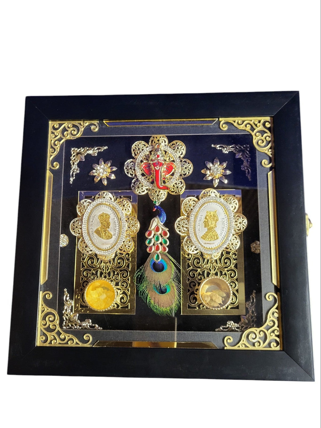 2 Coin Set With Ganesh in Photo Frame Platter Box"