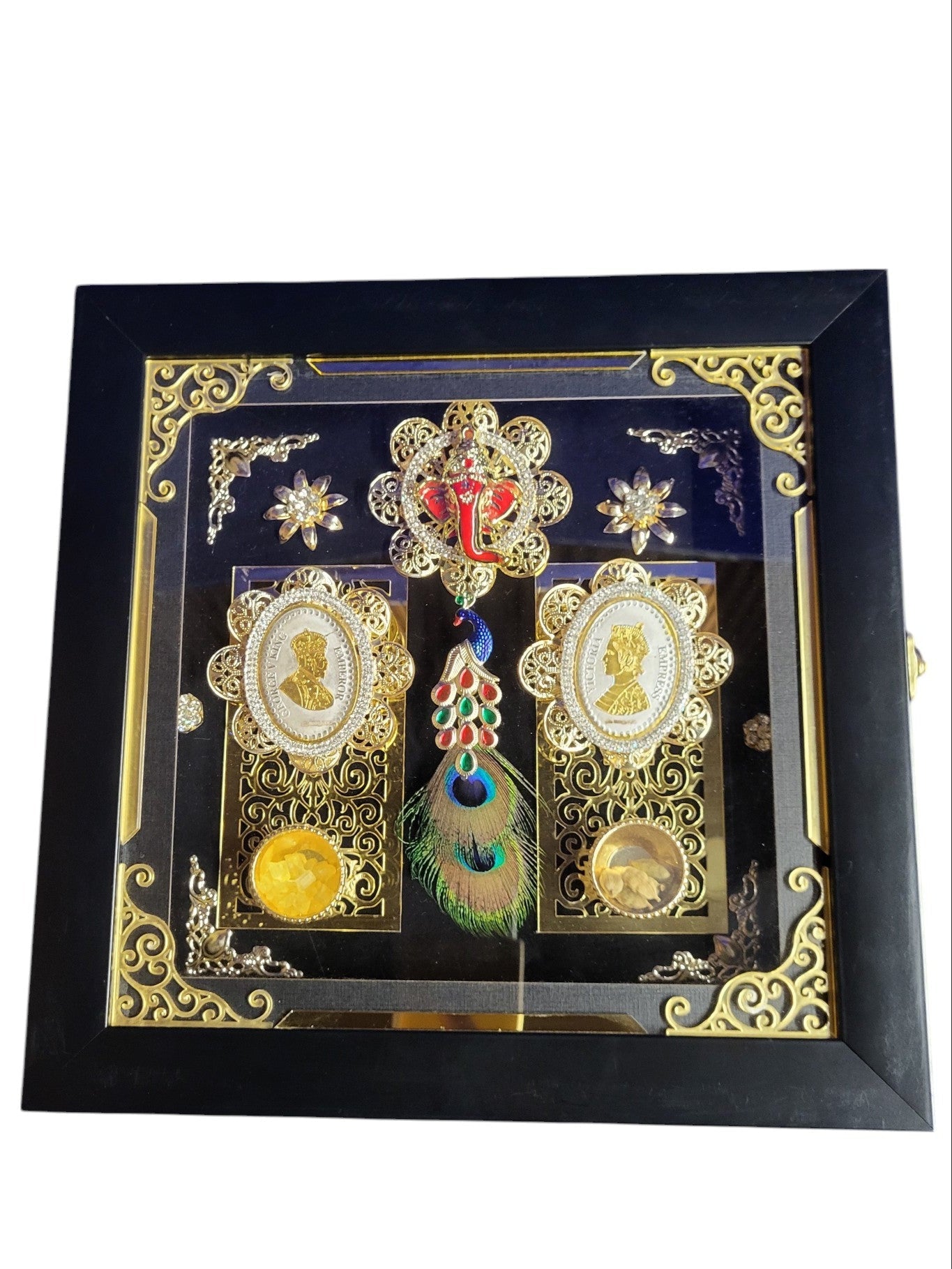 2 Coin Set With Ganesh in Photo Frame Platter Box"