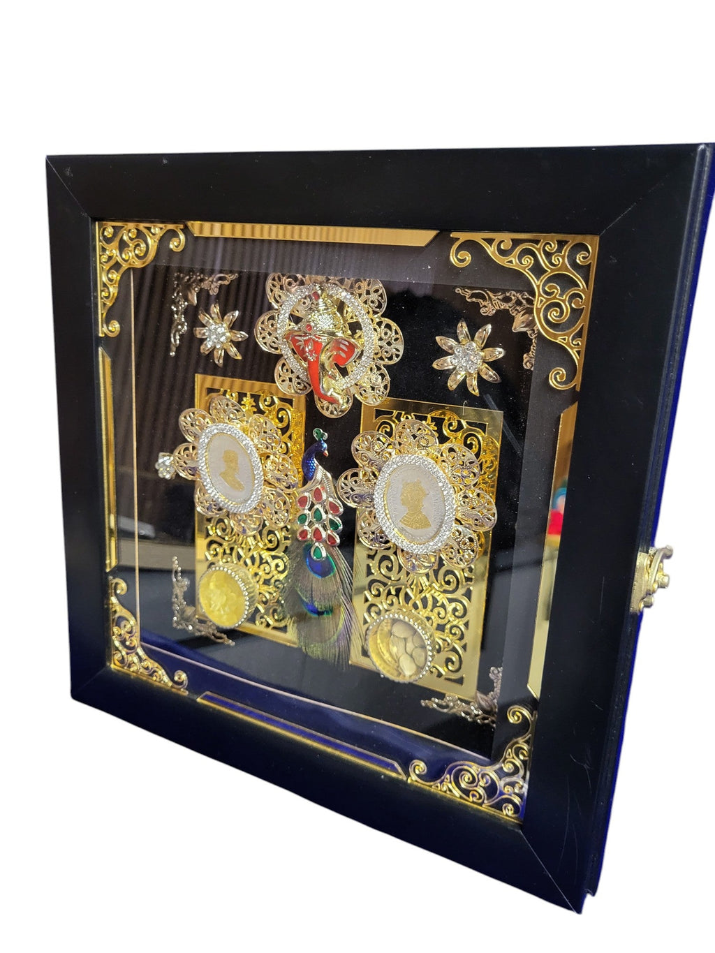 2 Coin Set With Ganesh in Photo Frame Platter Box""