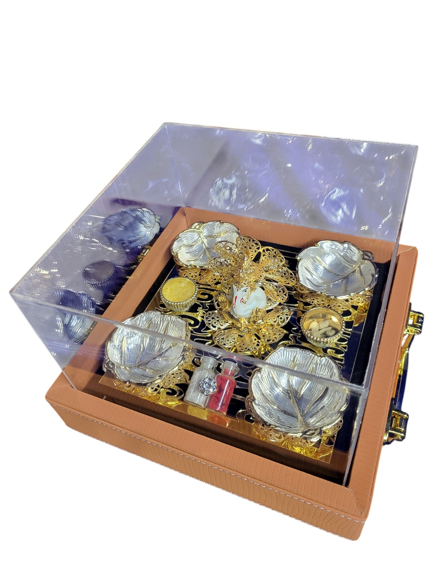 4 Bowl Set With Ganesha in Acrylic Platter Box