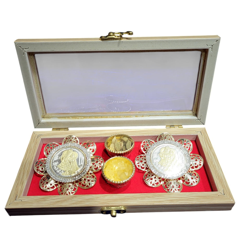 RADHA KRISHNA COIN SET IN TICK WOOD BOX
