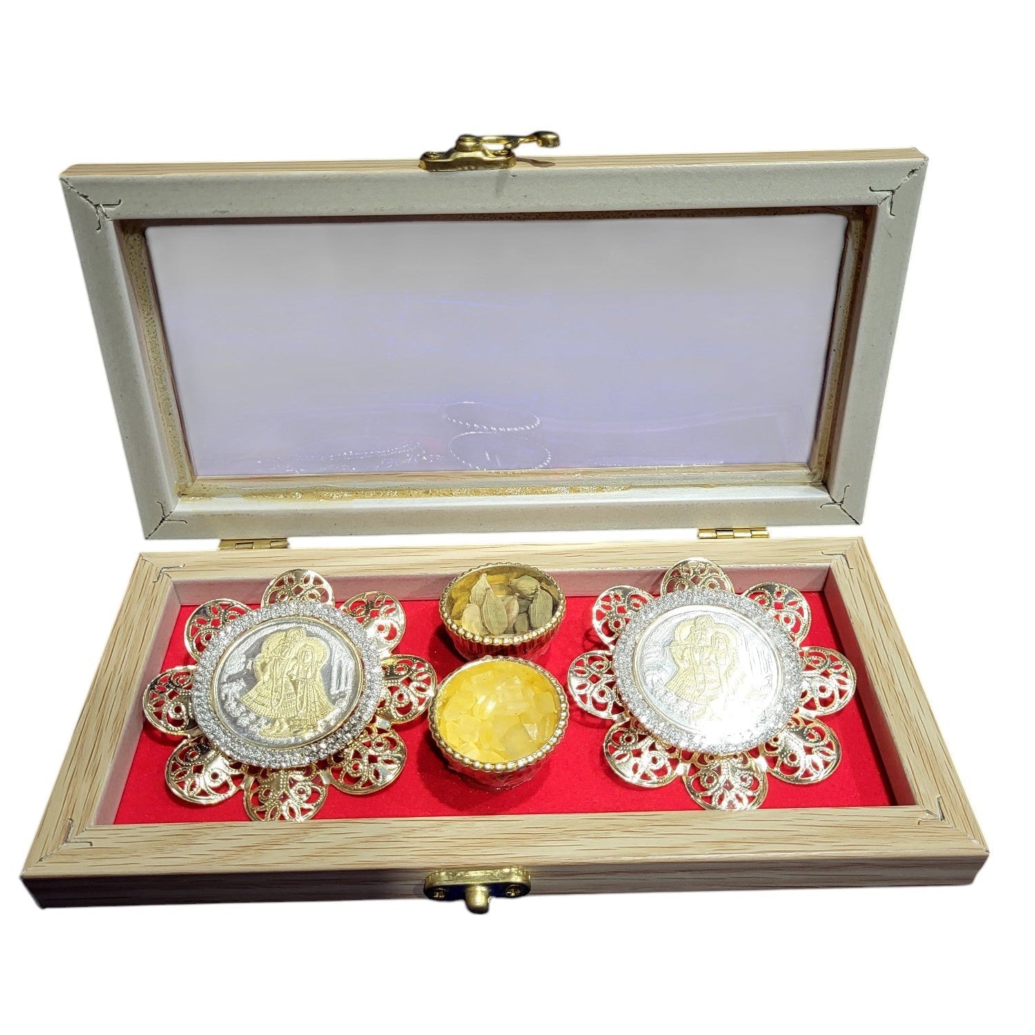 RADHA KRISHNA COIN SET IN TICK WOOD BOX