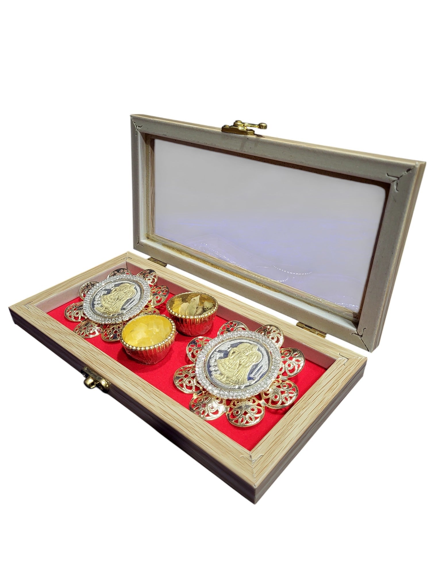 RADHA KRISHNA COIN SET IN TICK WOOD BOX
