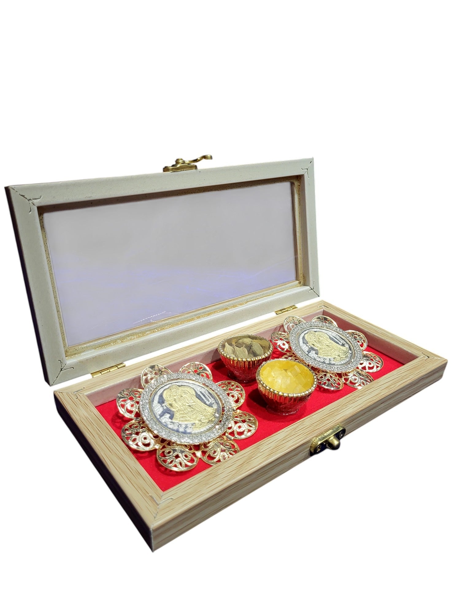 RADHA KRISHNA COIN SET IN TICK WOOD BOX