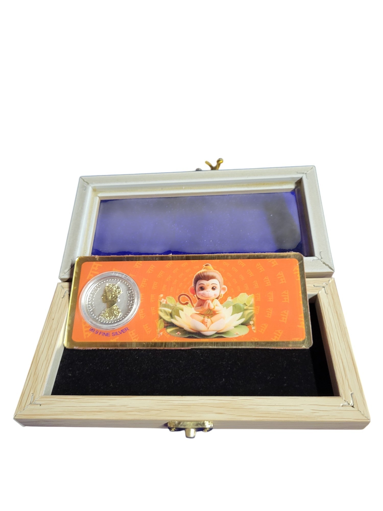 HANUMAN SILVER ENVELOPE WITH WOOD BOX