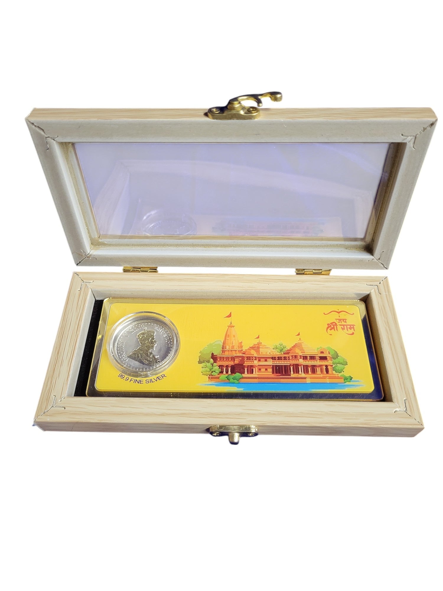 RAM MANDIR SILVER ENVELOPE WITH WOOD BOX