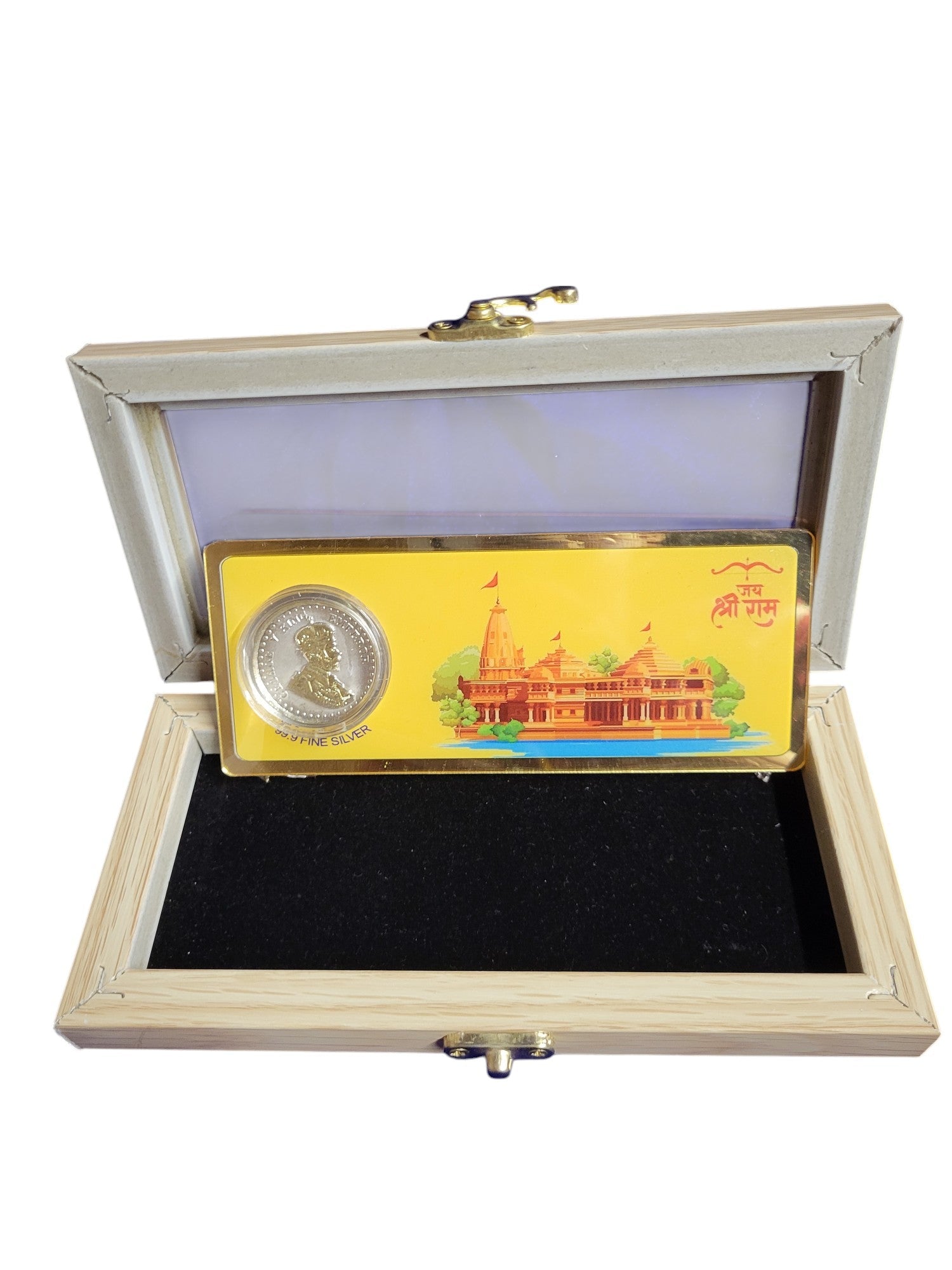 RAM MANDIR SILVER ENVELOPE WITH WOOD BOX