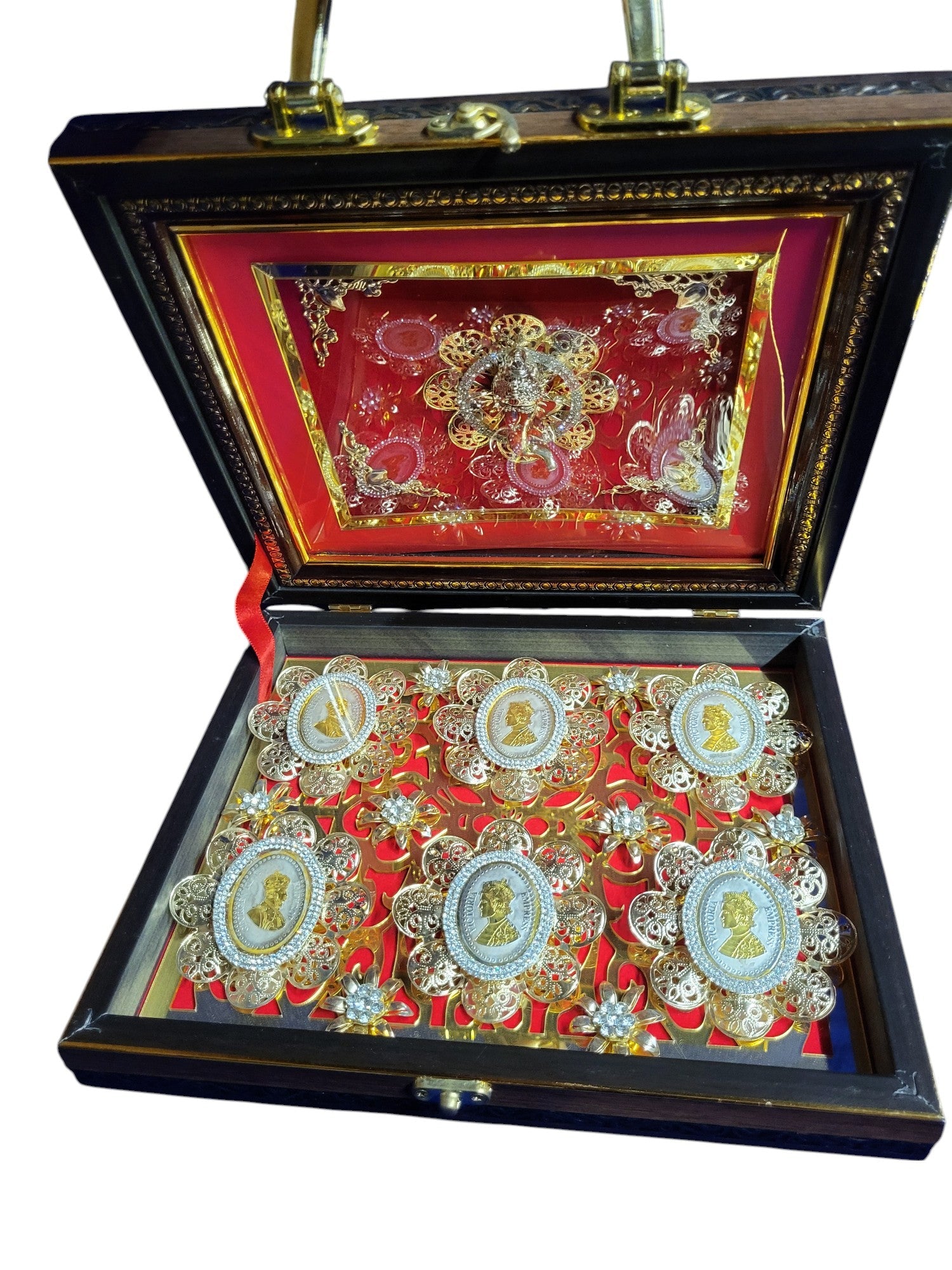 6 PCS 5GM COIN WITH WOODEN BOX WITH GANESHJI