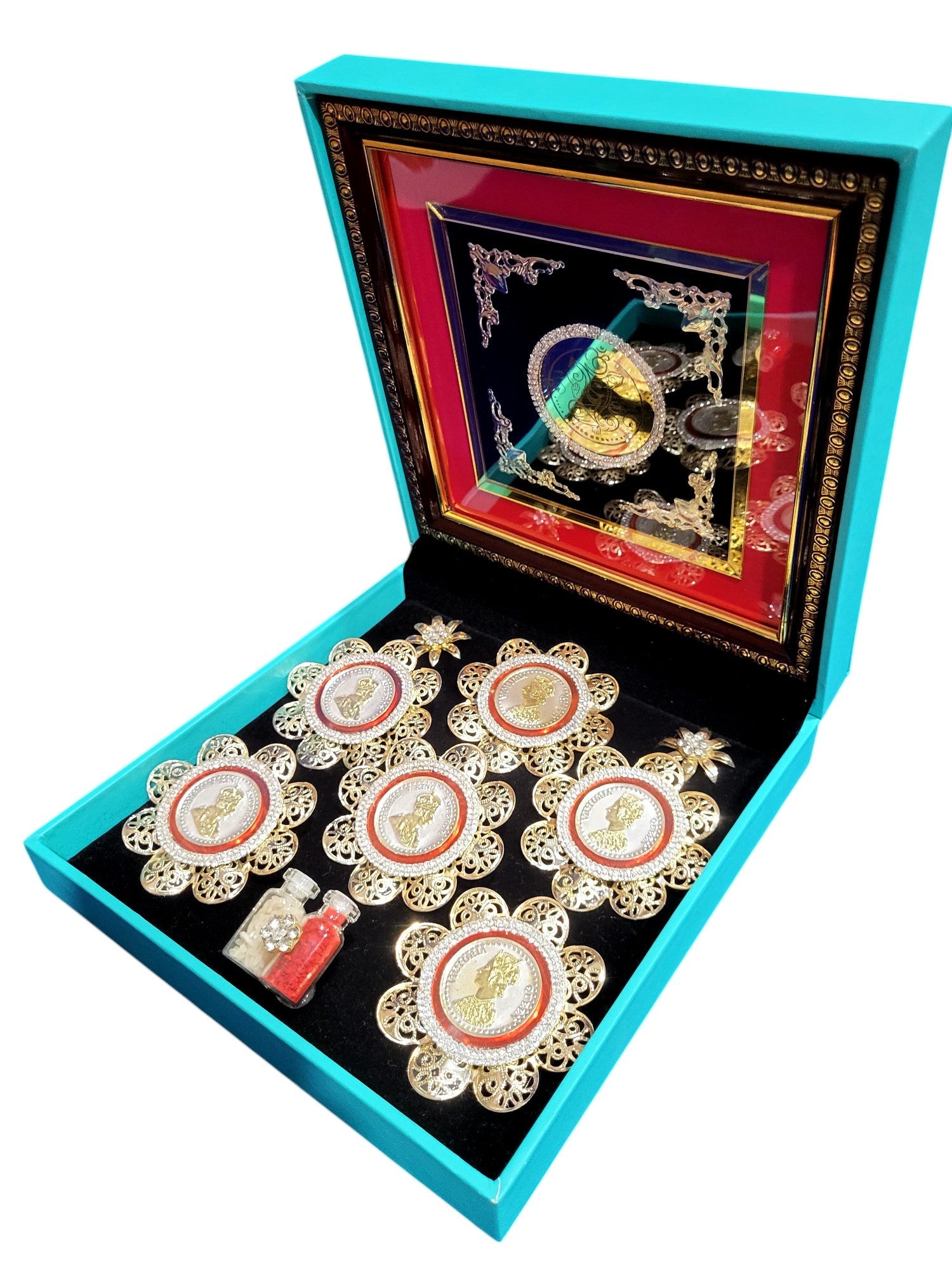 6 SMALL G/J COIN SET IN LEATHERITE BOX