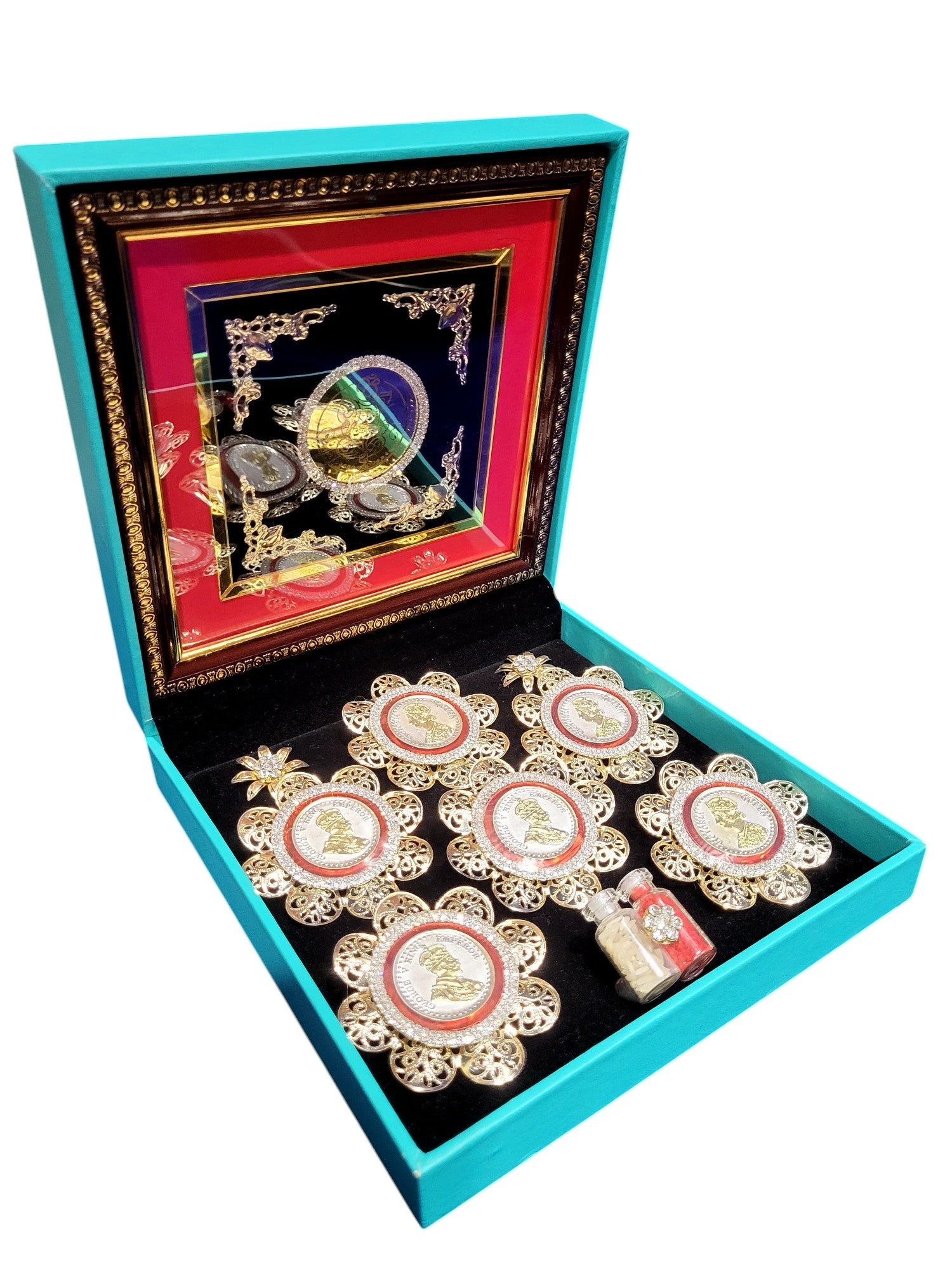 6 SMALL G/J COIN SET IN LEATHERITE BOX
