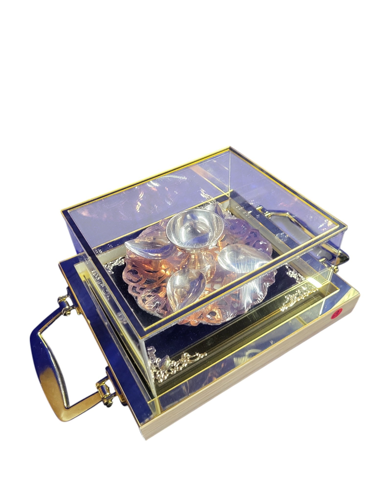 5 DEEPAM SET WITH COPPER JALI CUTTING BASE""