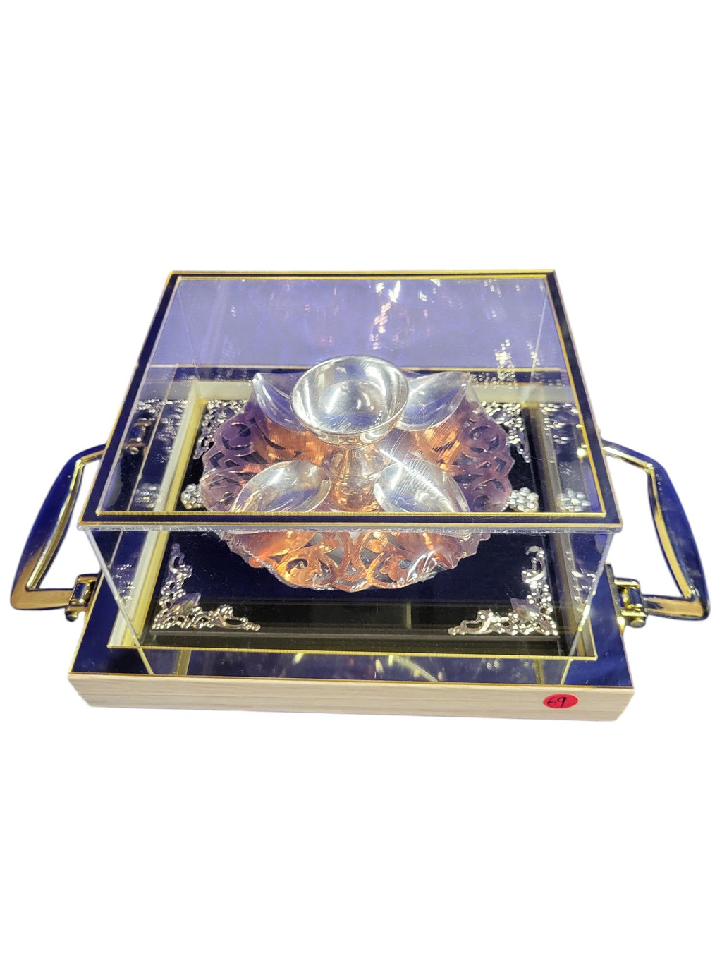5 DEEPAM SET WITH COPPER JALI CUTTING BASE"