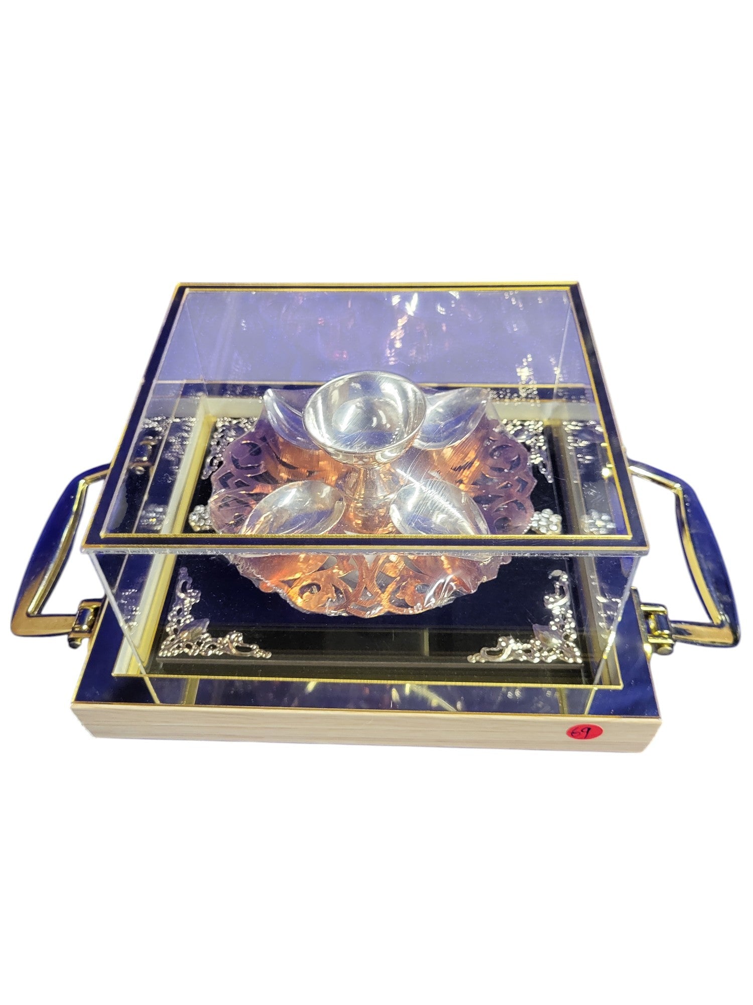 5 DEEPAM SET WITH COPPER JALI CUTTING BASE"