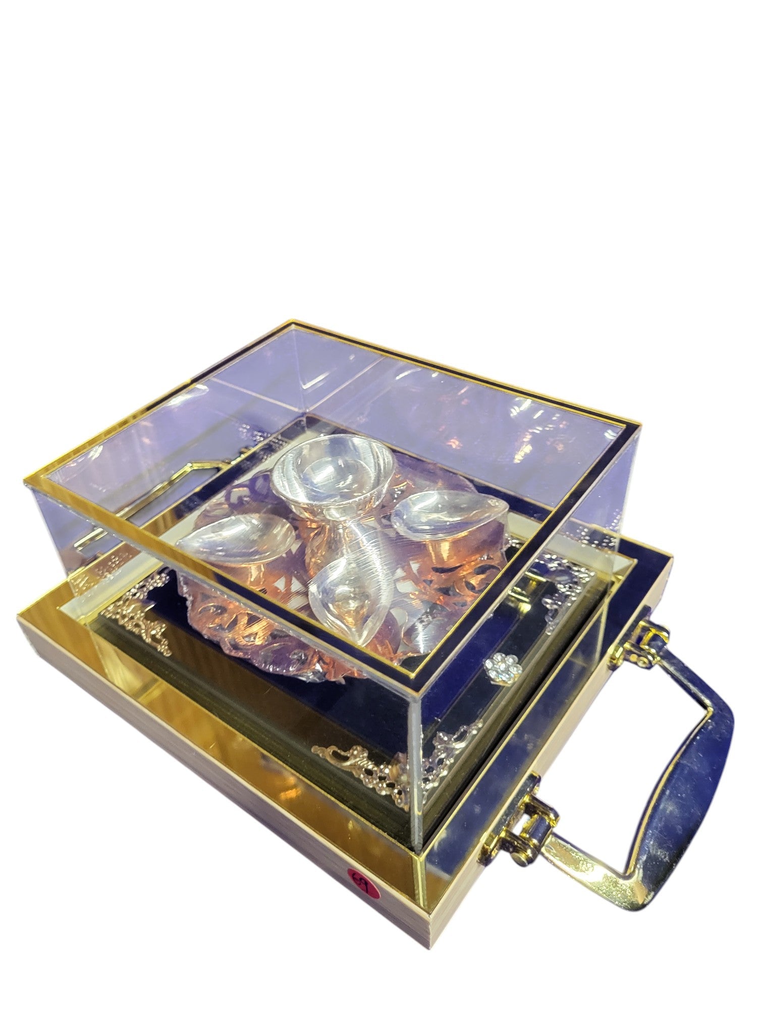 5 DEEPAM SET WITH COPPER JALI CUTTING BASE"