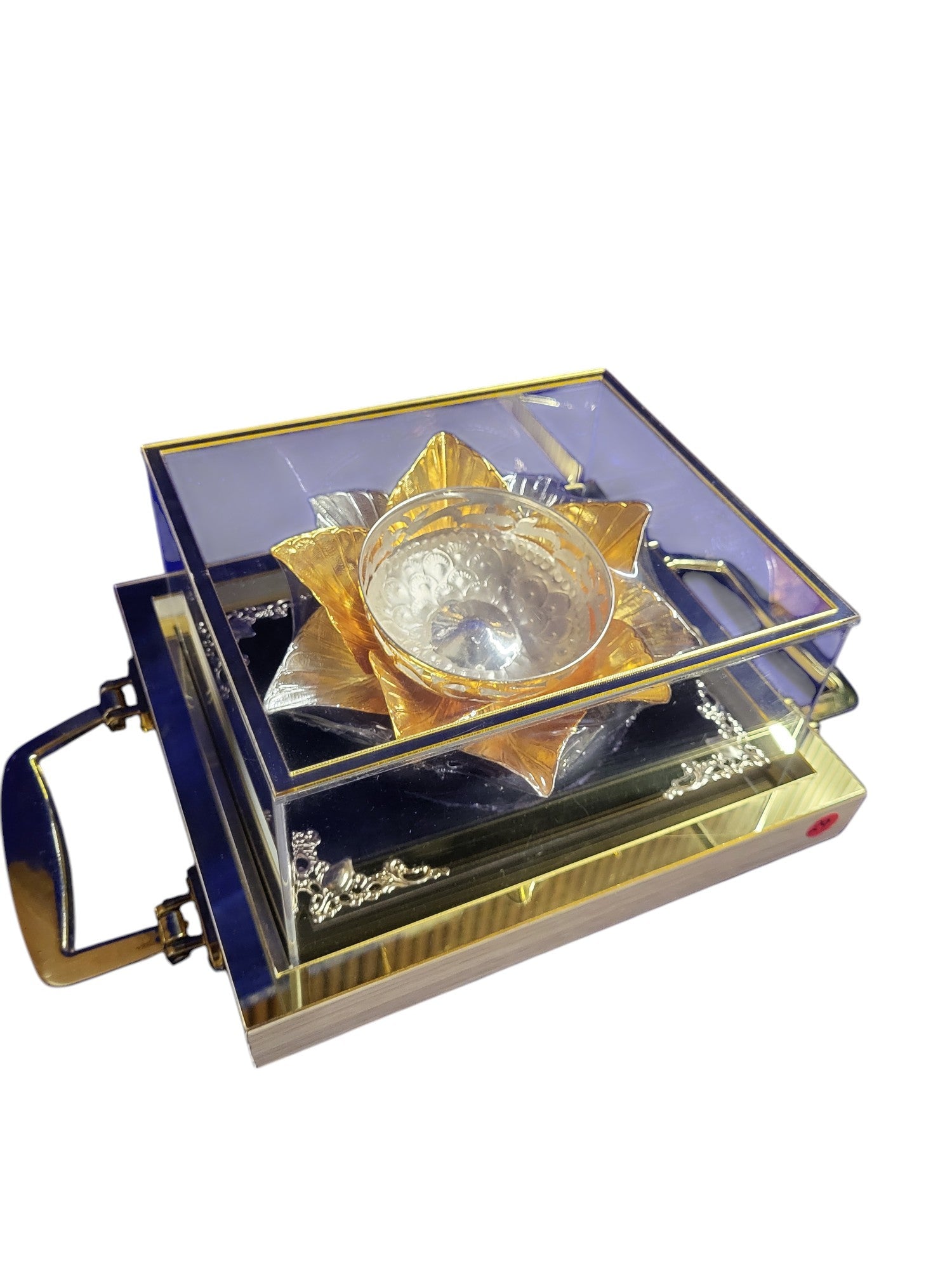 JALI CUTTING FRUIT BOWL SET WITH LOTUS IN WOODEN BASE