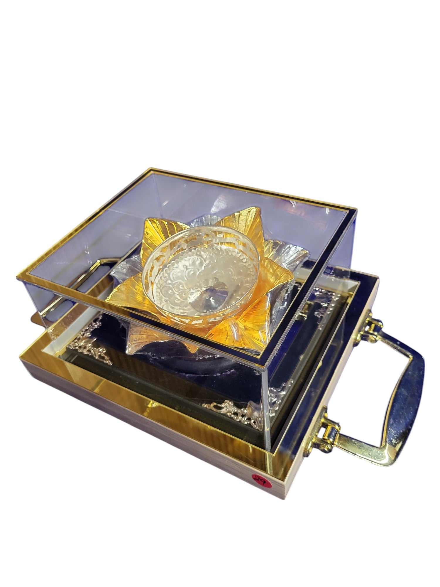 JALI CUTTING FRUIT BOWL SET WITH LOTUS IN WOODEN BASE