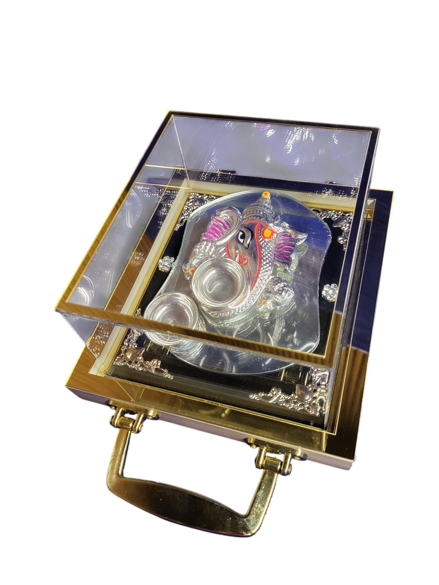 MEENA GANESHA AARTA PLATE WITH GLASS BASE"