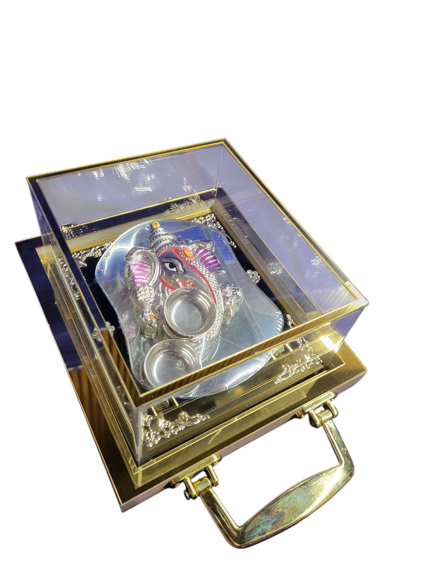 MEENA GANESHA AARTA PLATE WITH GLASS BASE"