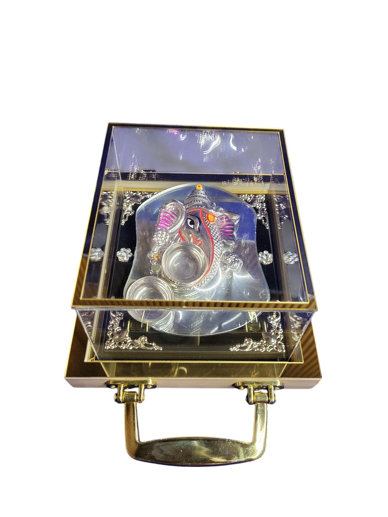 MEENA GANESHA AARTA PLATE WITH GLASS BASE"