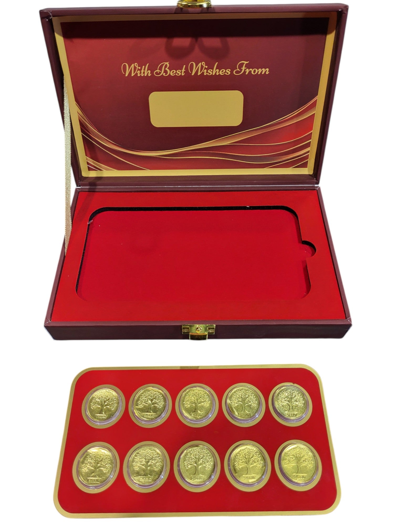 BOX GOLD COIN PLAIN - RED (100X10) WITH GOLD COIN PLAIN TREE - RED 1000MG  (100X10)