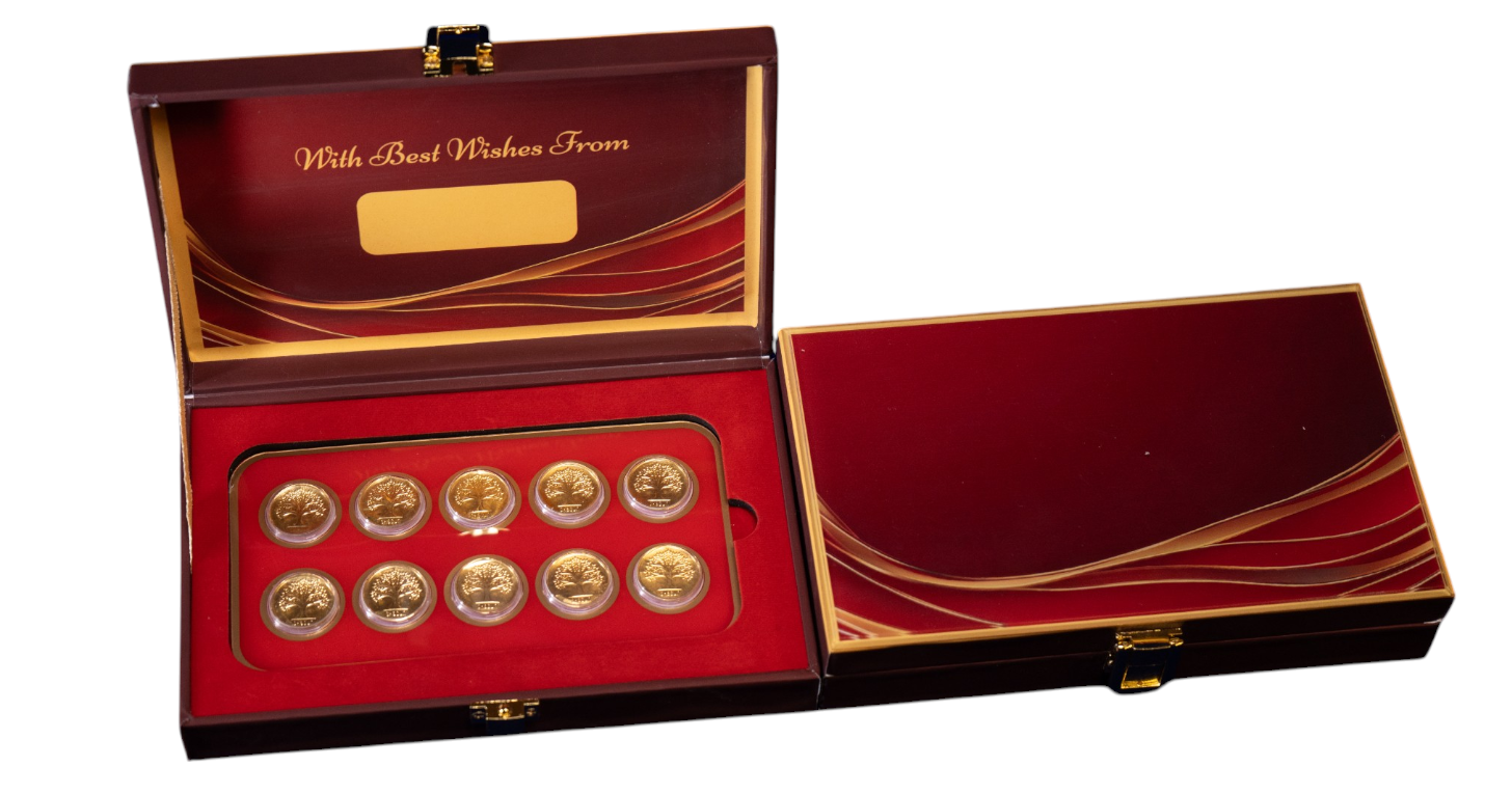 BOX GOLD COIN PLAIN - RED (100X10) WITH GOLD COIN PLAIN TREE - RED 1000MG  (100X10)