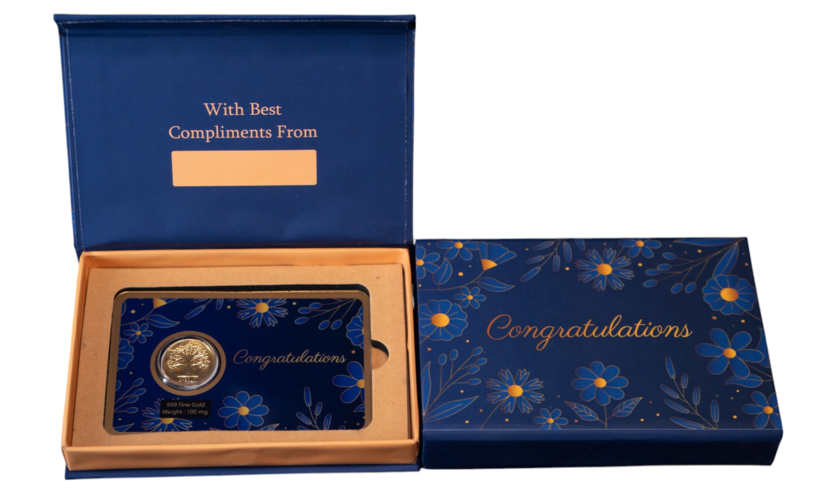 GOLD COIN CONGRATULATION - NAVY BLUE 100MG WITH BOX
