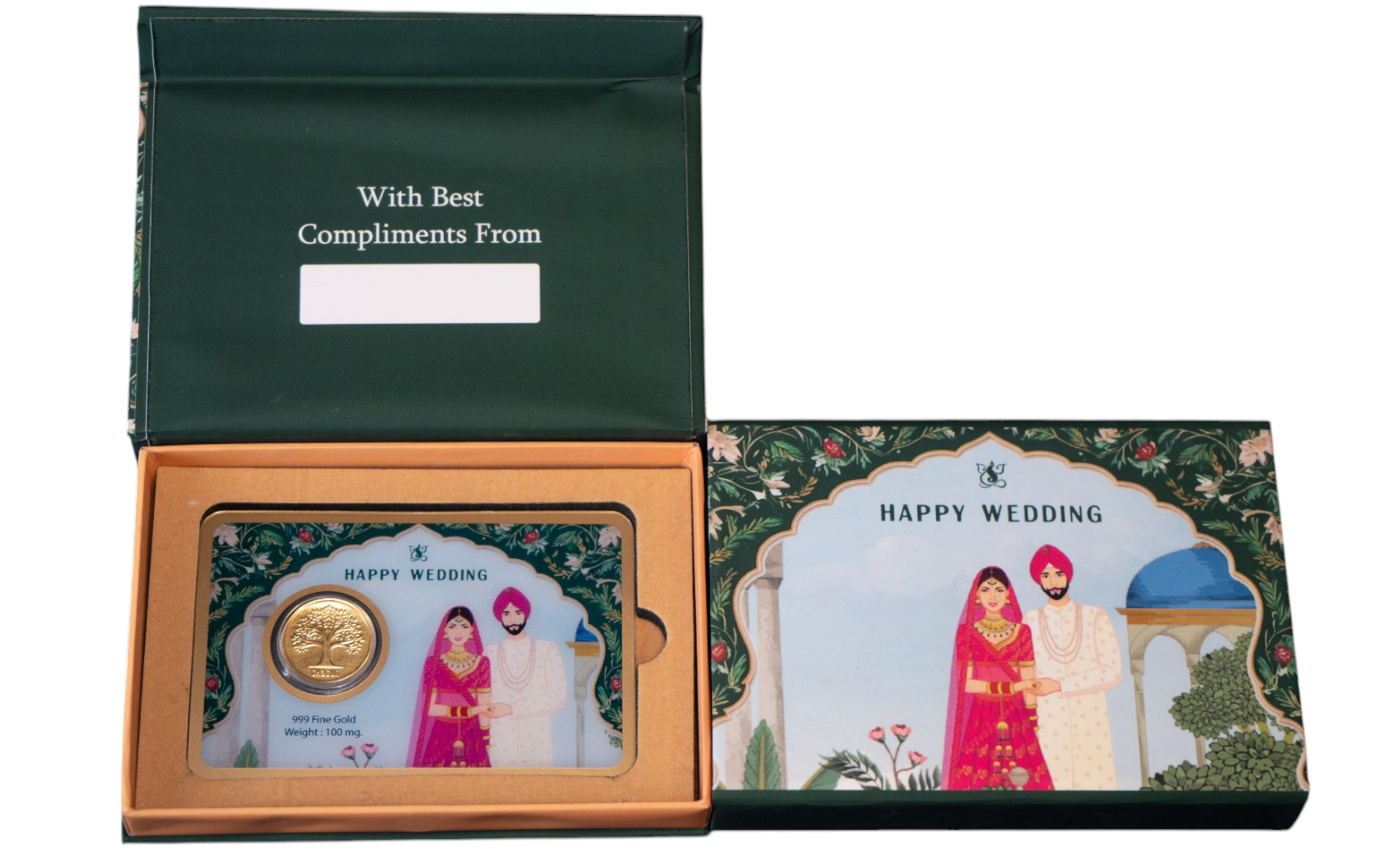 GOLD COIN HAPPY WEDDING COUPLE - GREEN 100MG WITH BOX