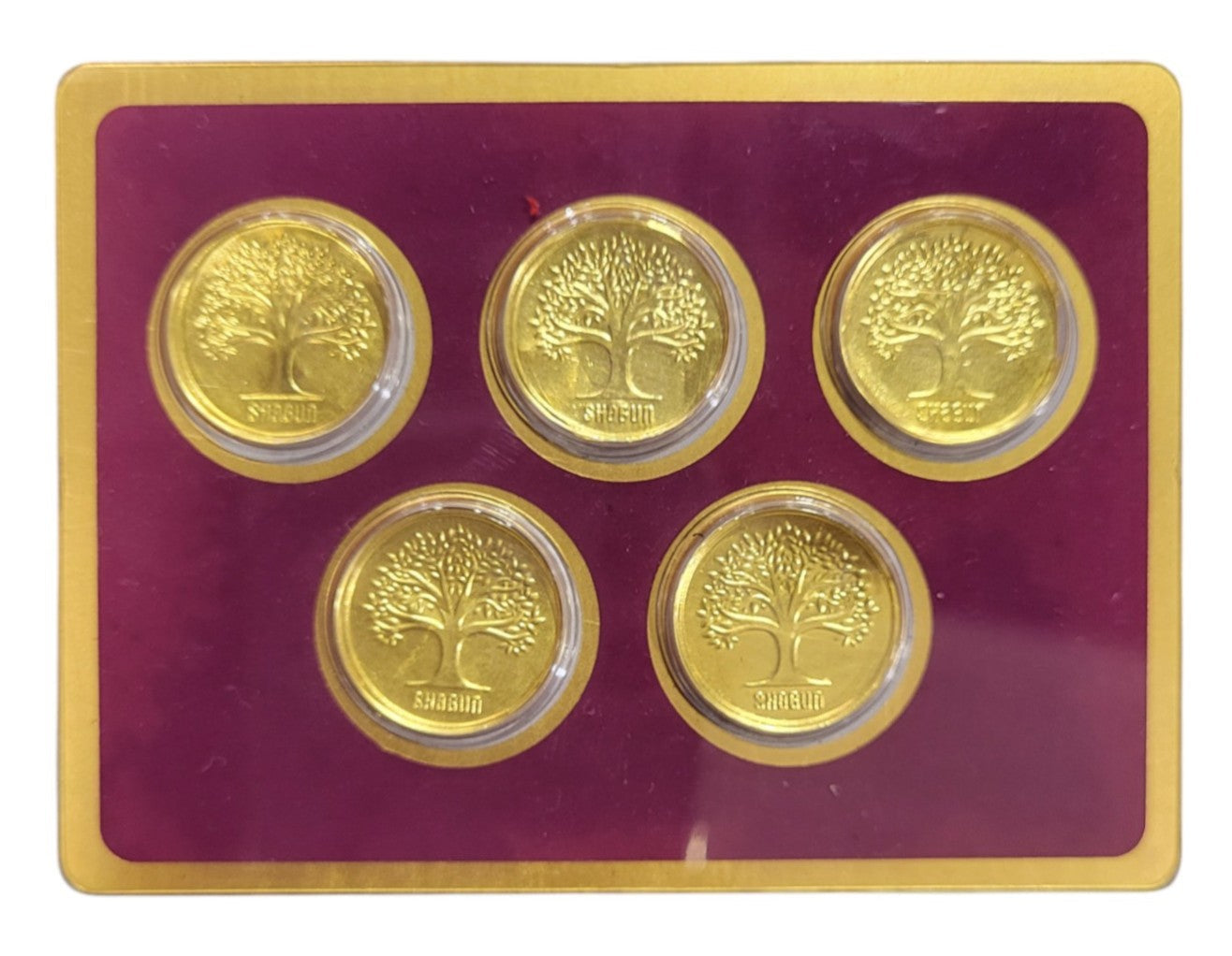 BOX GOLD COIN PLAIN - WINE 500MG  (100X5) WITH GOLD COIN PLAIN TREE - WINE 500MG  (100X5)