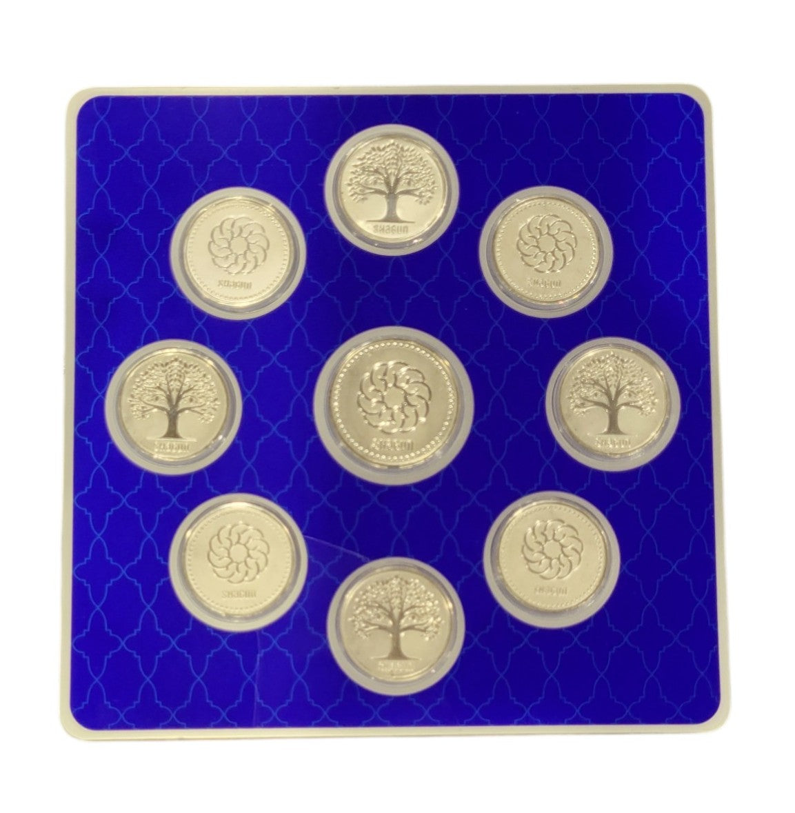 MUSICAL BOX- HAPPY ANNIVERSSARY - WH/BLUE WITH SILVER COIN PLAIN -  BLUE 10 GM (RS-4+TREE-4+RS-1))