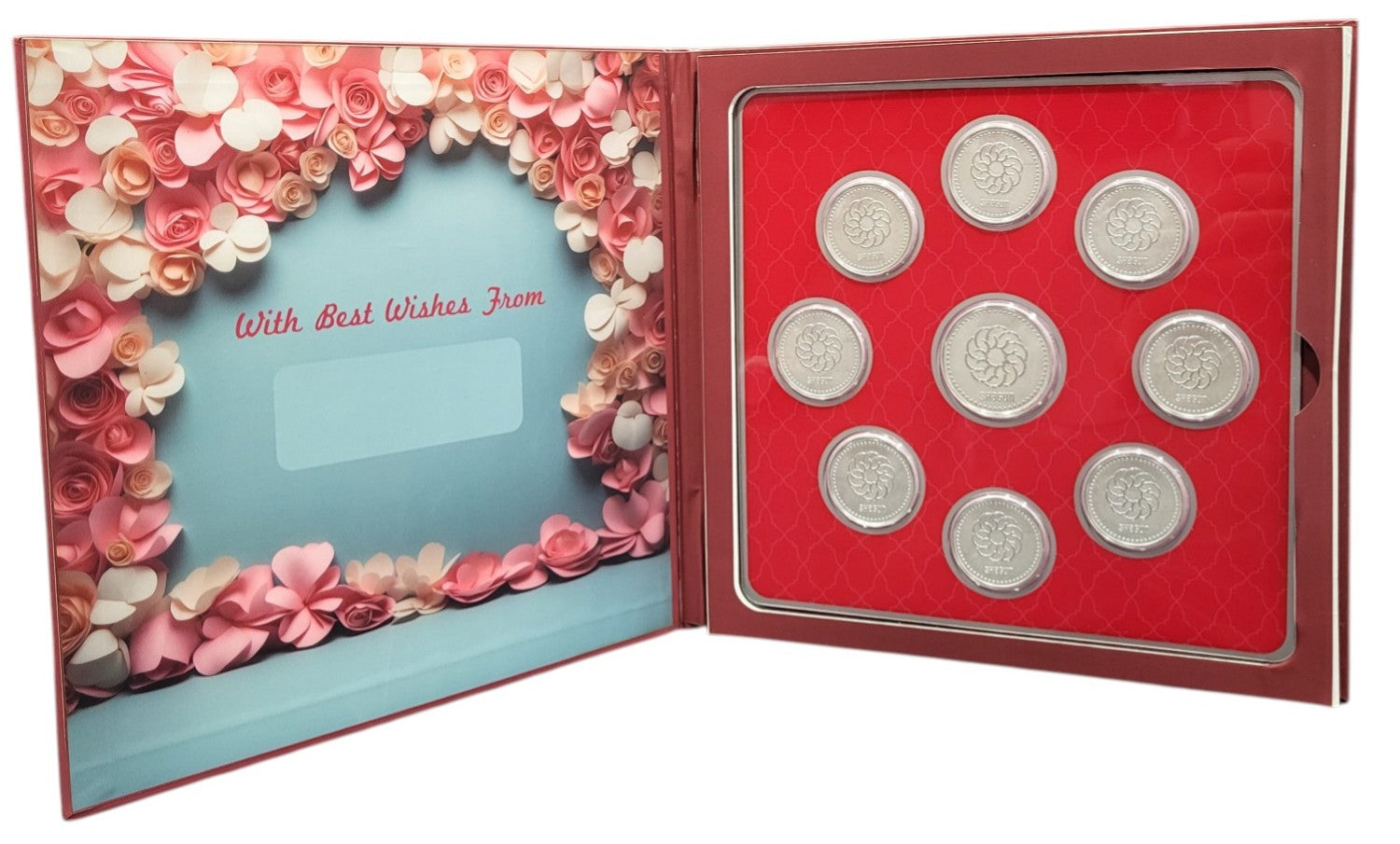 FOLDER HAPPY ANNIVERSARY - RED ROSES WITH SILVER COIN PLAIN -  RED 10 GM (ALL RS)