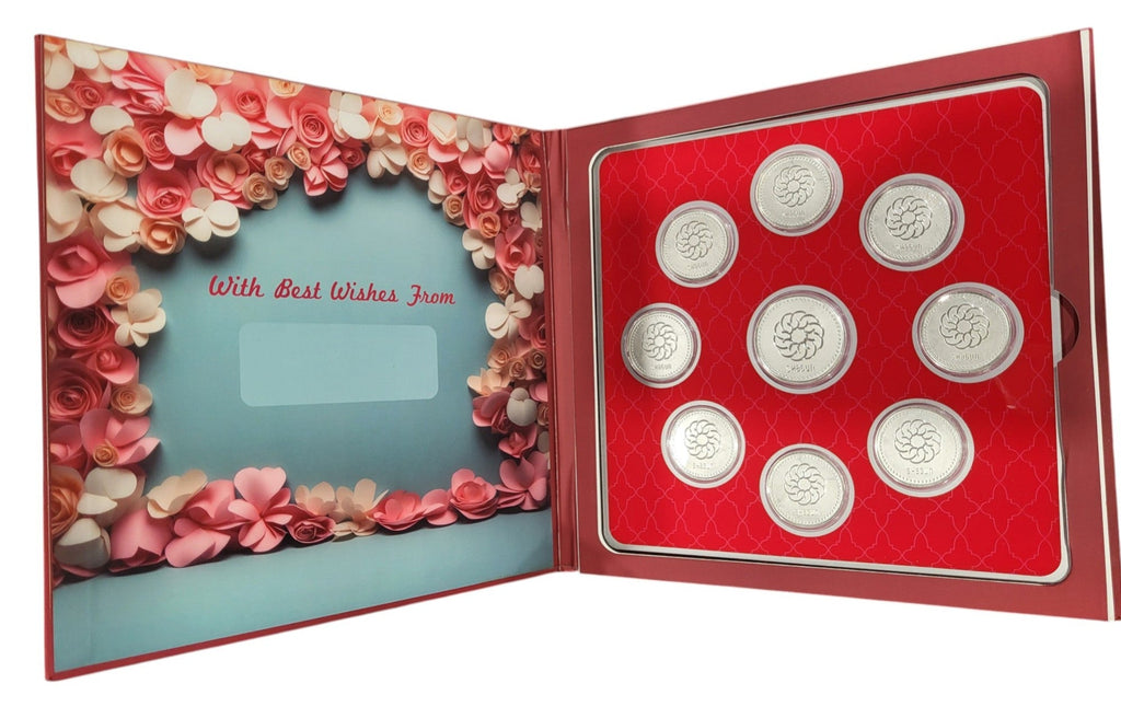 FOLDER HAPPY ANNIVERSARY - RED ROSES WITH SILVER COIN PLAIN -  RED 10 GM (ALL RS)