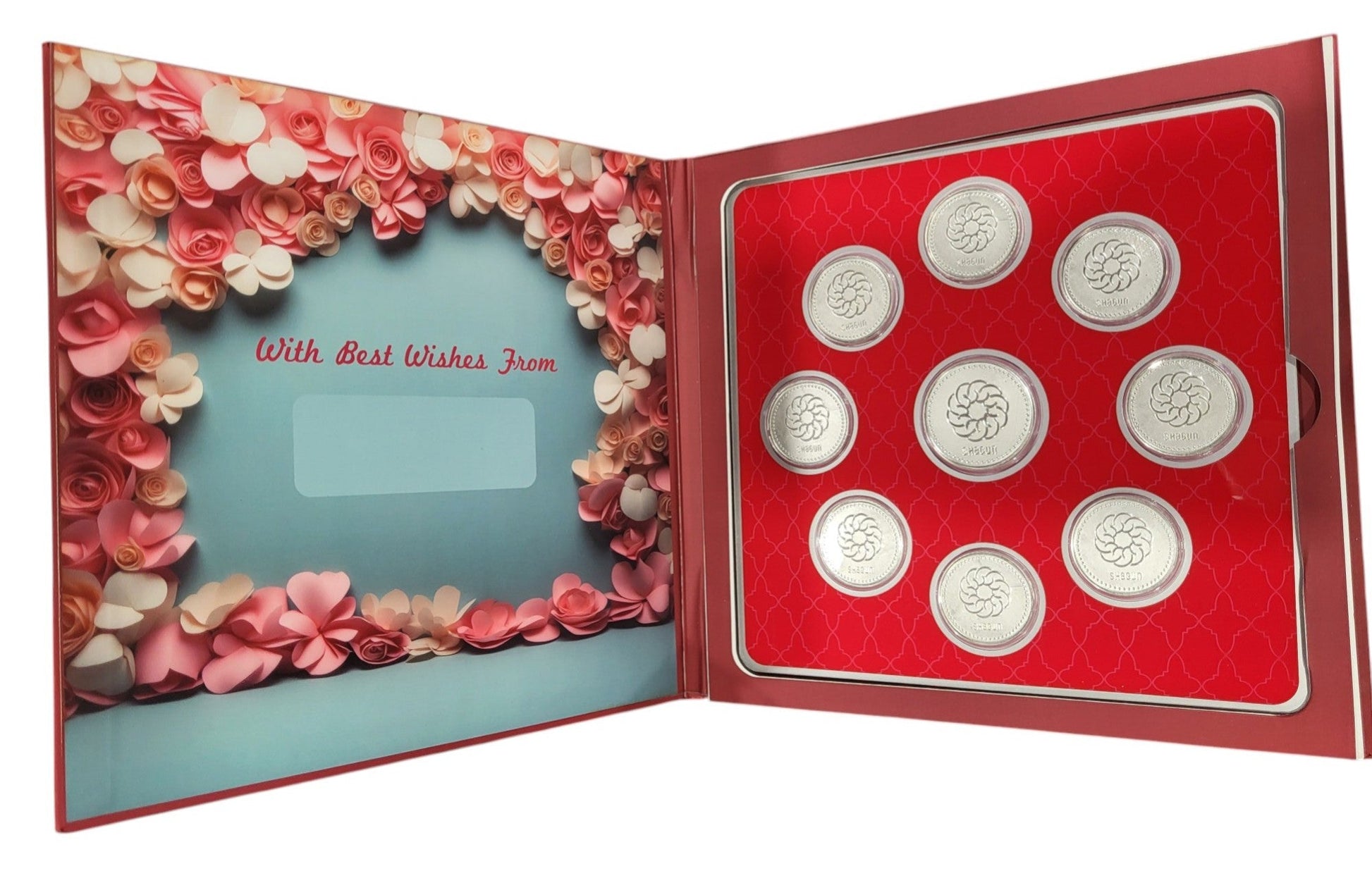 FOLDER HAPPY ANNIVERSARY - RED ROSES WITH SILVER COIN PLAIN -  RED 10 GM (ALL RS)