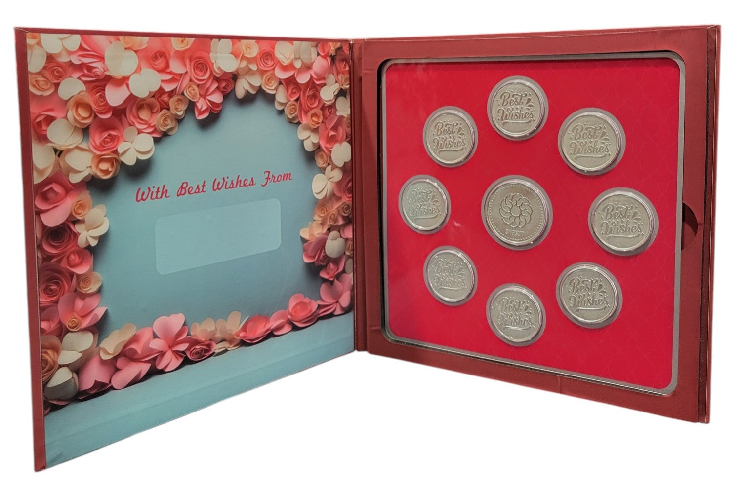 FOLDER HAPPY ANNIVERSARY - RED ROSES WITH SILVER COIN BEST WISHES - PNIK 10 GM (BWX8 + RSX1)