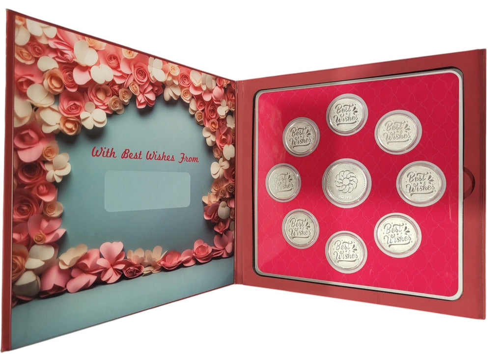 FOLDER HAPPY ANNIVERSARY - RED ROSES WITH SILVER COIN BEST WISHES - PNIK 10 GM (BWX8 + RSX1)