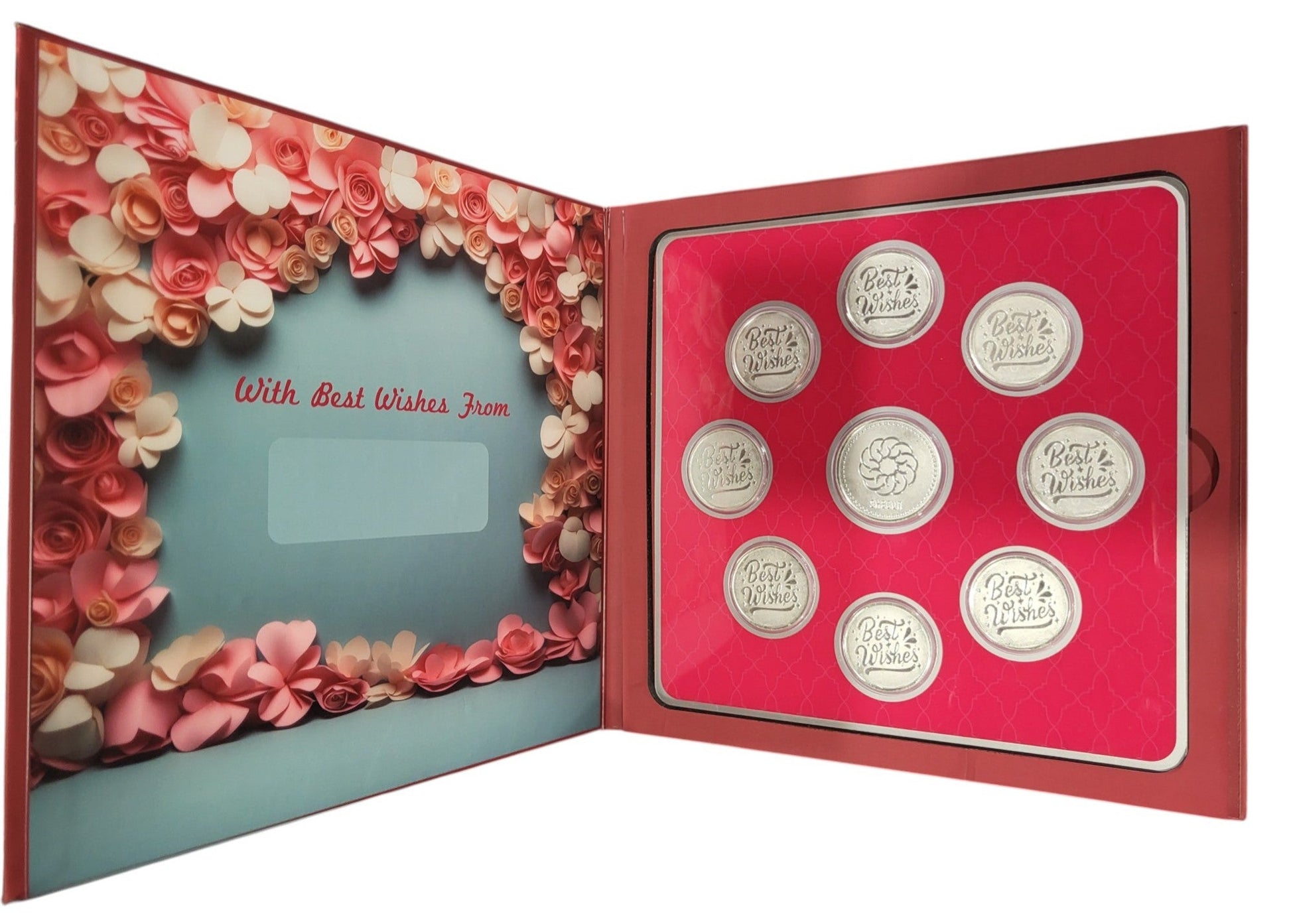 FOLDER HAPPY ANNIVERSARY - RED ROSES WITH SILVER COIN BEST WISHES - PNIK 10 GM (BWX8 + RSX1)
