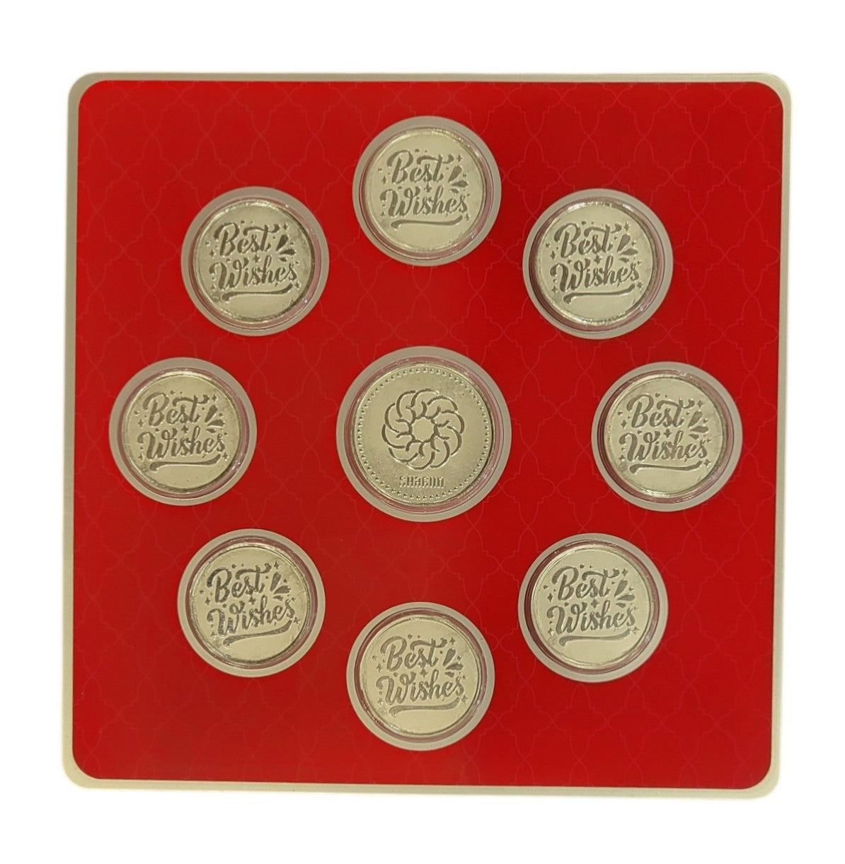 FOLDER PLAIN - MAROON WITH SILVER COIN BEST WISHES - RED 10 GM (BWX8 + RSX1)