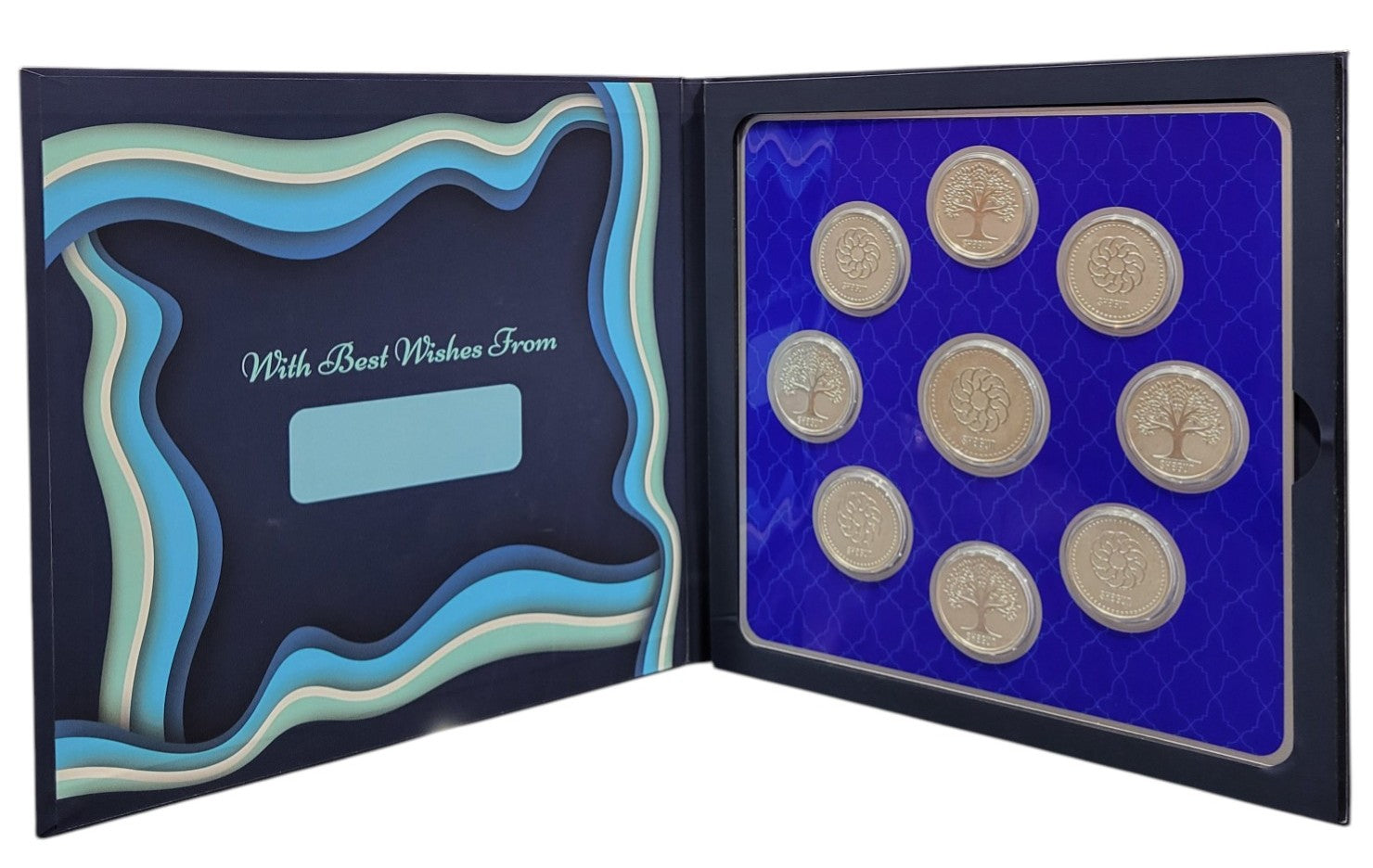 BEST WISHES FOLDER WITH SILVER COIN PLAIN -  BLUE 10 GM (RS-4+TREE-4+RS-1))