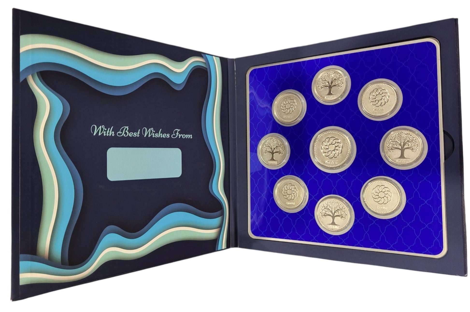 BEST WISHES FOLDER WITH SILVER COIN PLAIN -  BLUE 10 GM (RS-4+TREE-4+RS-1))