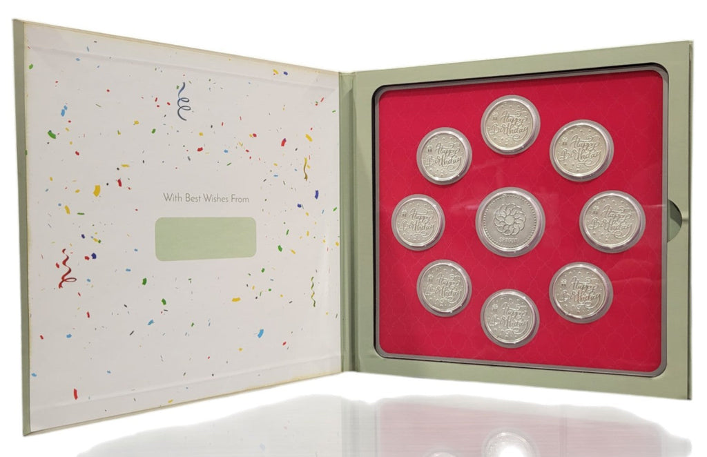 FOLDER HAPPY BIRTHDAY - WH/GREEN WITH SILVER COIN HAPPY BIRTHDAY - RED 10 GM (HBX8 + RSX1)