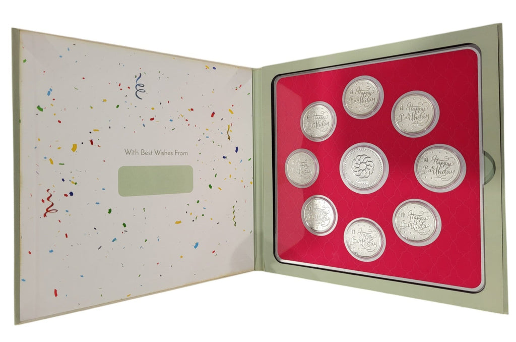 FOLDER HAPPY BIRTHDAY - WH/GREEN WITH SILVER COIN HAPPY BIRTHDAY - RED 10 GM (HBX8 + RSX1)