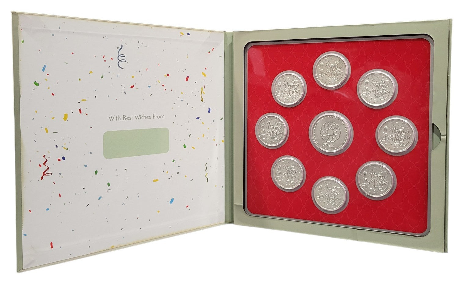 FOLDER HAPPY BIRTHDAY - WH/GREEN WITH SILVER COIN HAPPY BIRTHDAY - PINK 10 GM (HBX8 + RSX1)