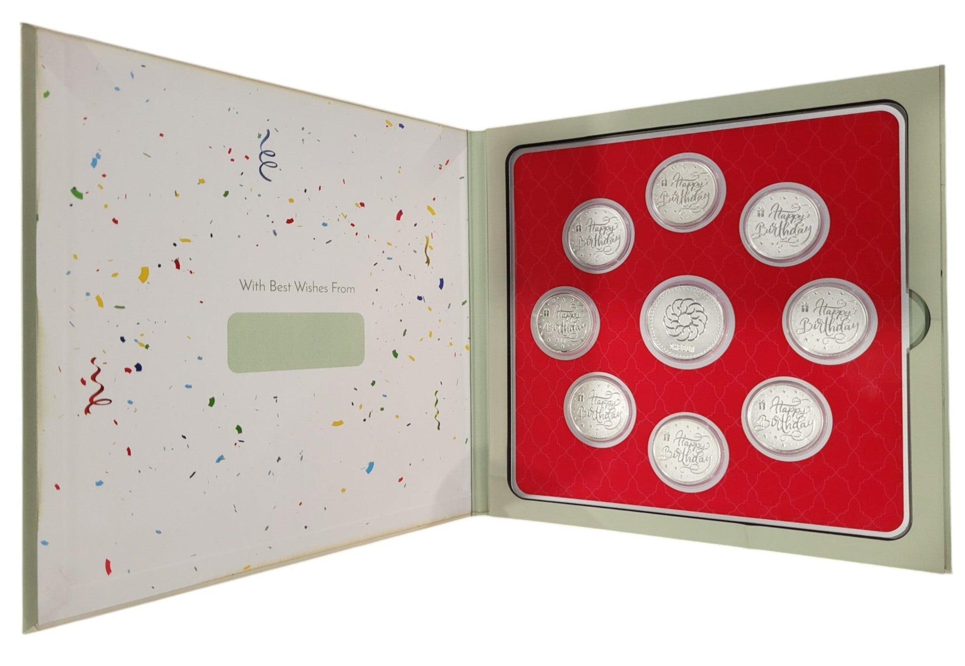 FOLDER HAPPY BIRTHDAY - WH/GREEN WITH SILVER COIN HAPPY BIRTHDAY - PINK 10 GM (HBX8 + RSX1)